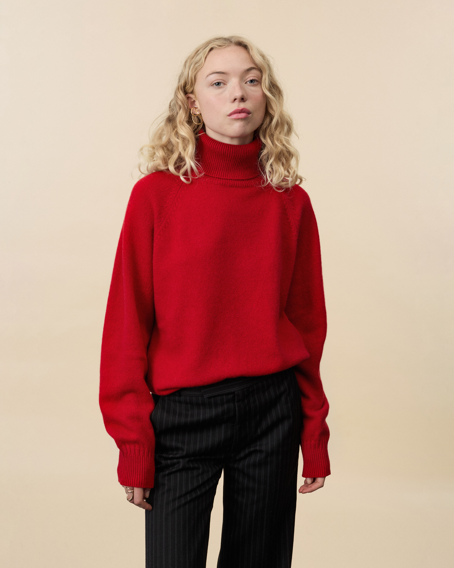 Pull Ample Pull Col Roulé Cachemire Rouge Femme Col Roulé En