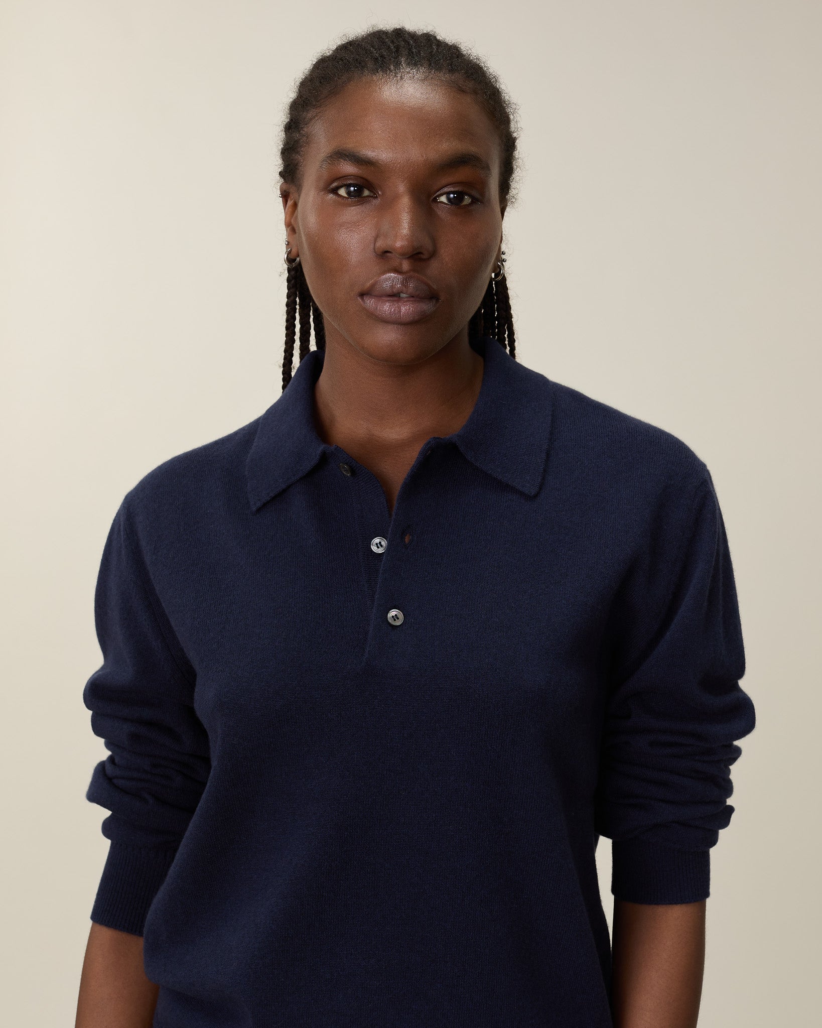 Women’s Lightweight Cashmere Polo – Dark Navy