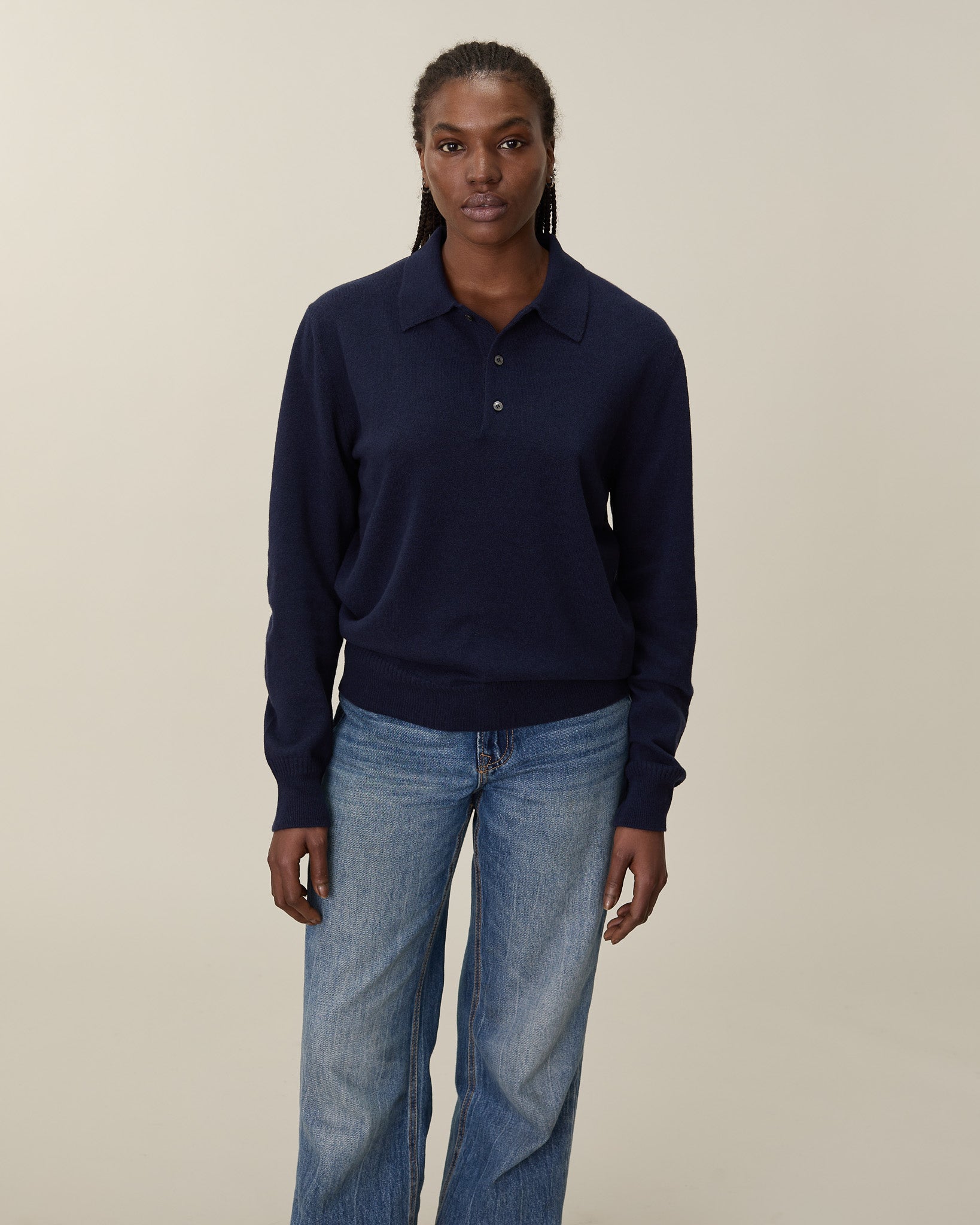 Women’s Lightweight Cashmere Polo – Dark Navy