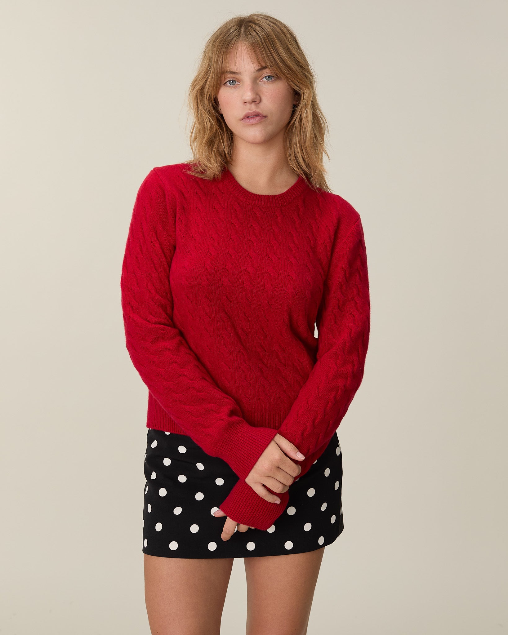 Col Rond Torsadé Rouge Femme - Tricot