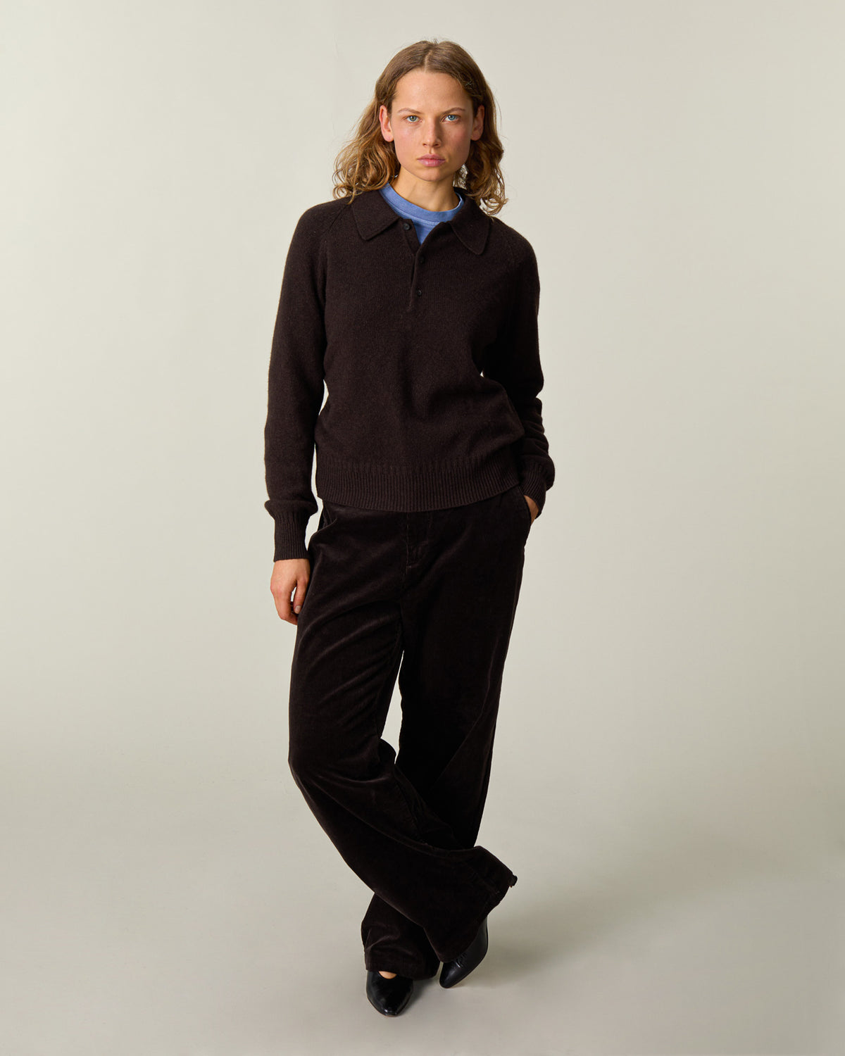 Women's Brown Cashmere Polo Shirt