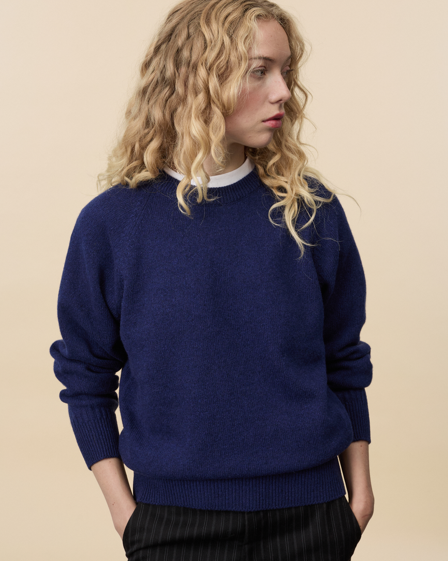 Pull col rond en cachemire Marine Femme