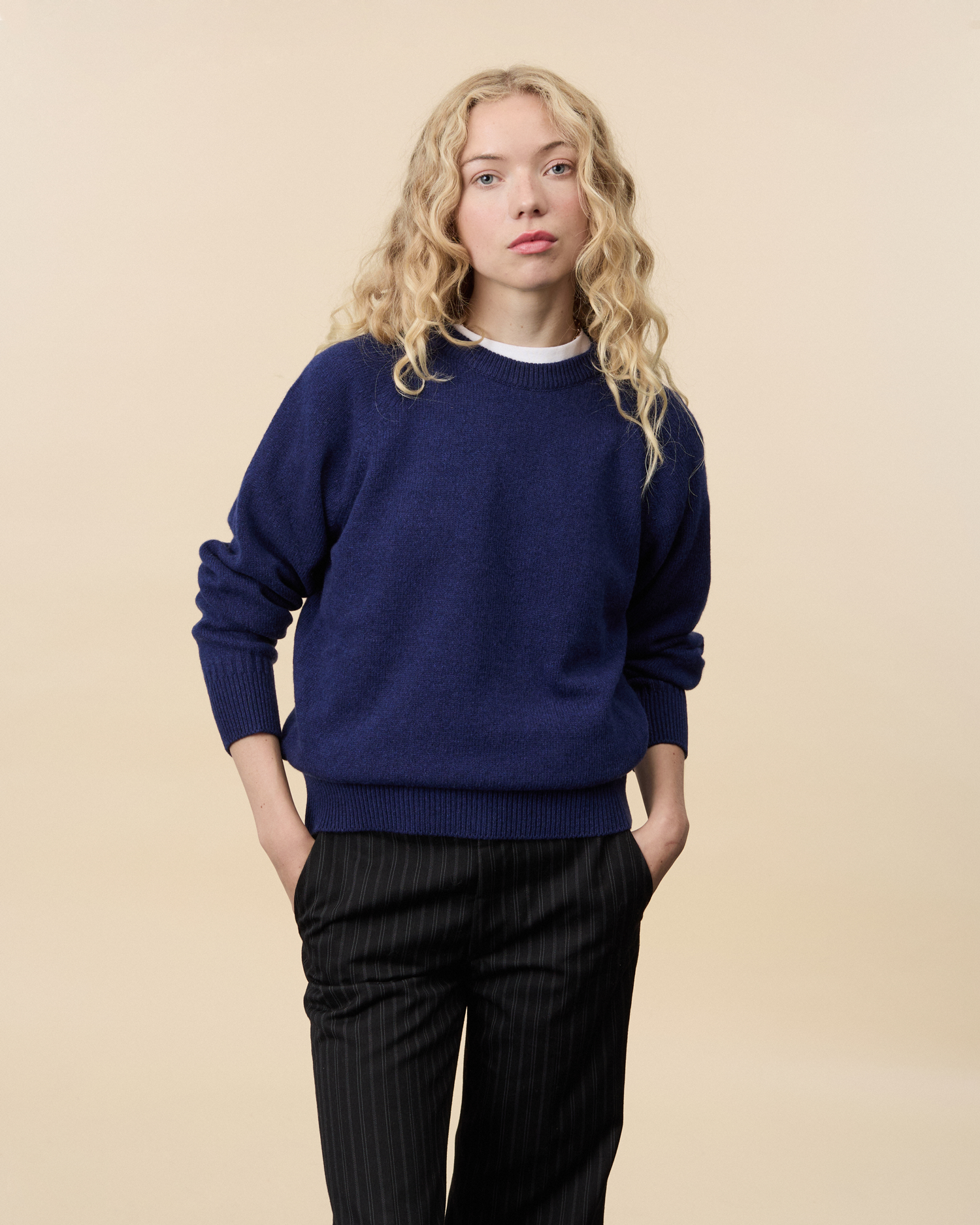 Pull col rond en cachemire Marine Femme