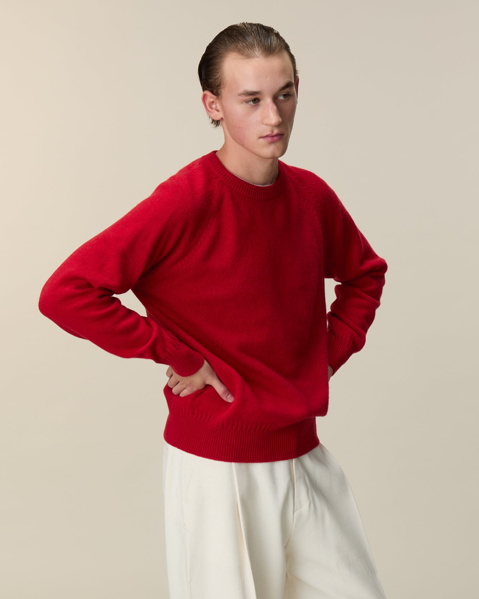 Pull col rond en cachemire Rouge Homme