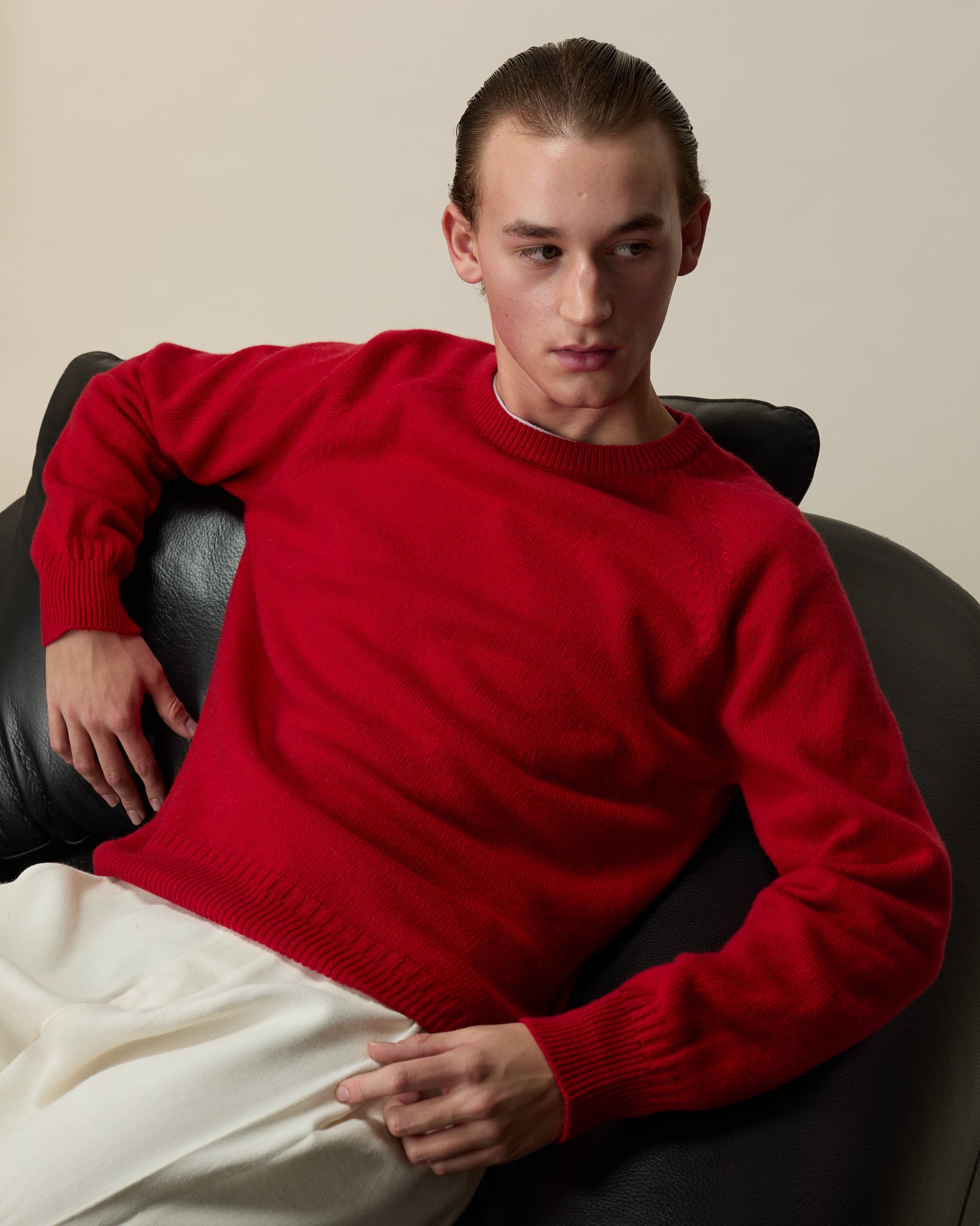 Pull col rond en cachemire Rouge Homme