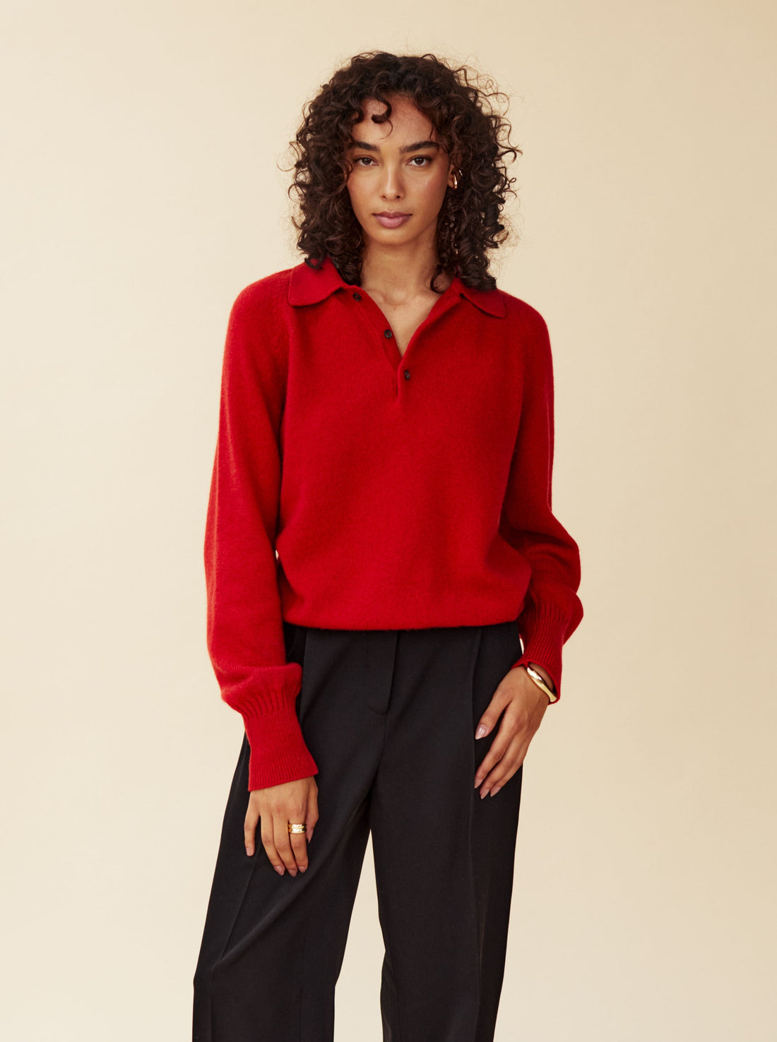 Women's red cashmere polo