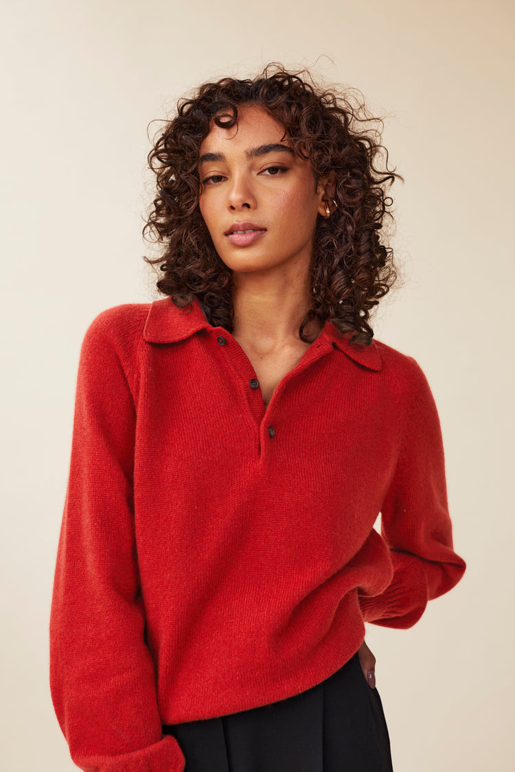 Women's red cashmere polo