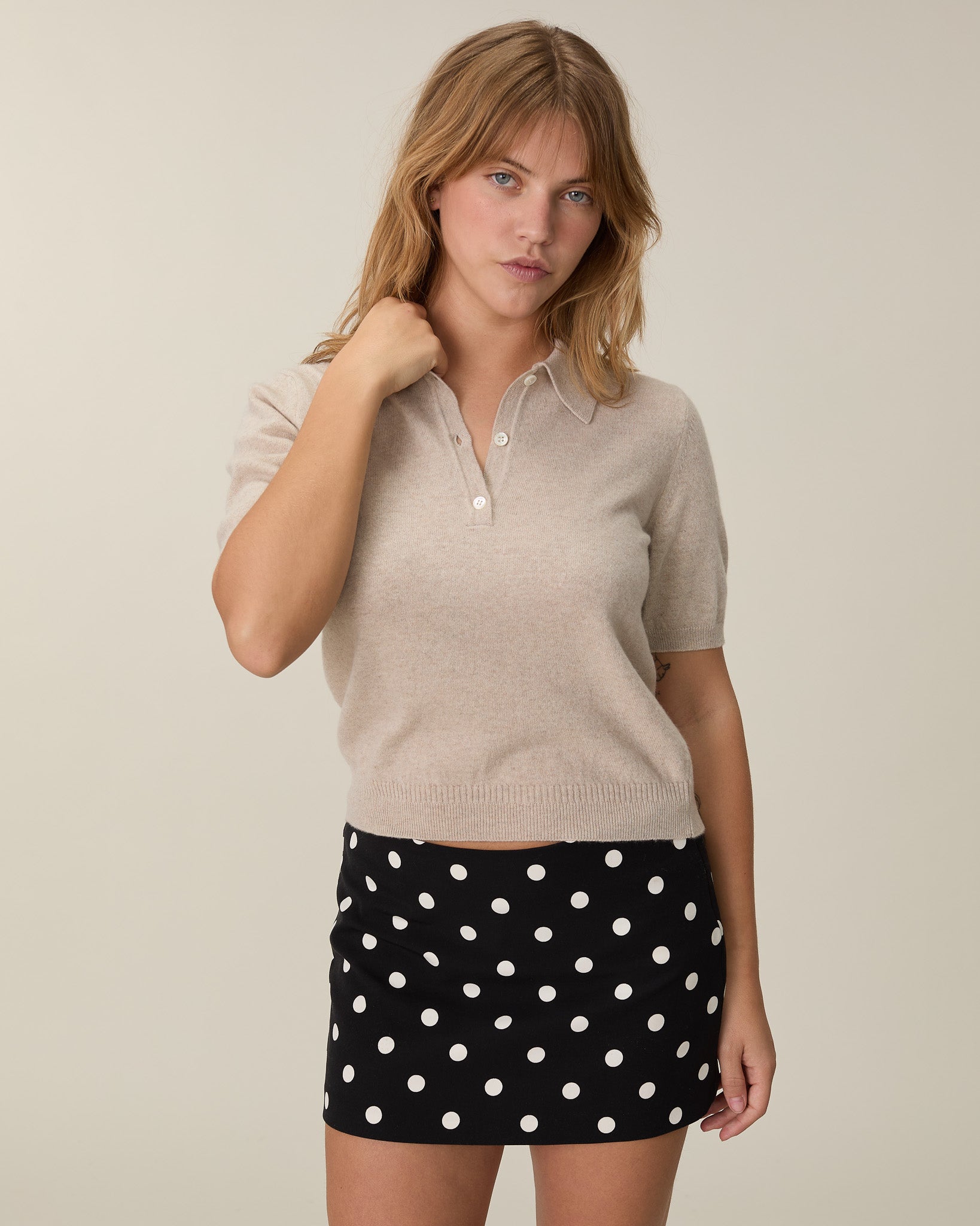Women's Sand Lightweight Cashmere Polo Shirt