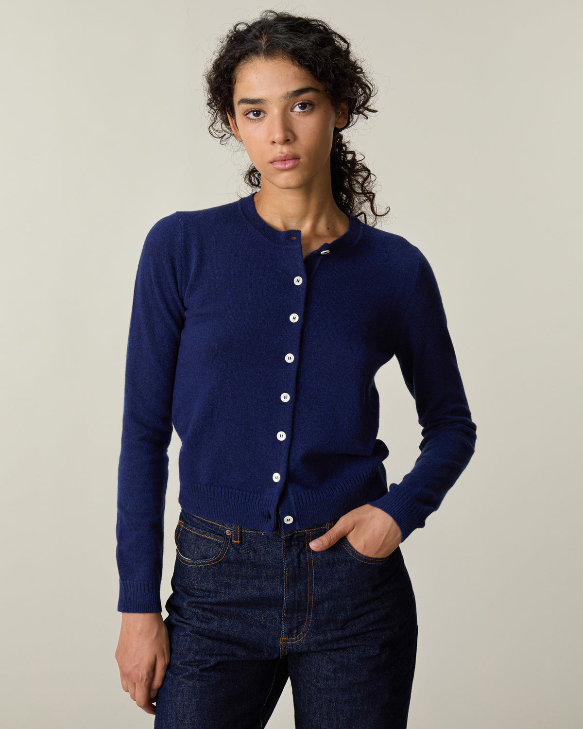 Cardigan Crop Marine Femme
