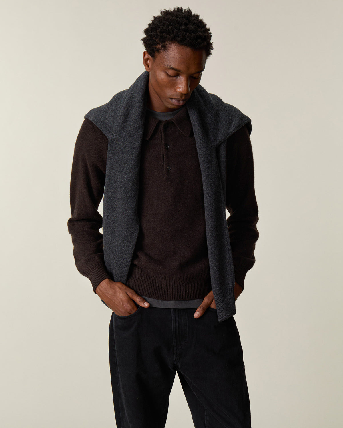 Men's Brown Cashmere Polo Shirt