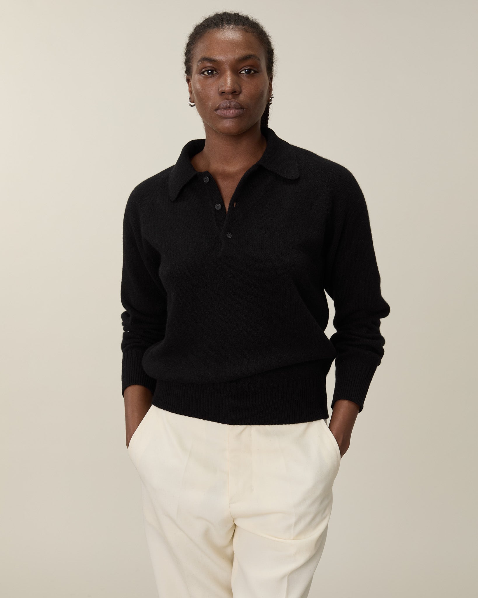 Women's black cashmere polo