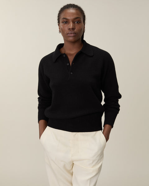 Women's black cashmere polo | Tricot