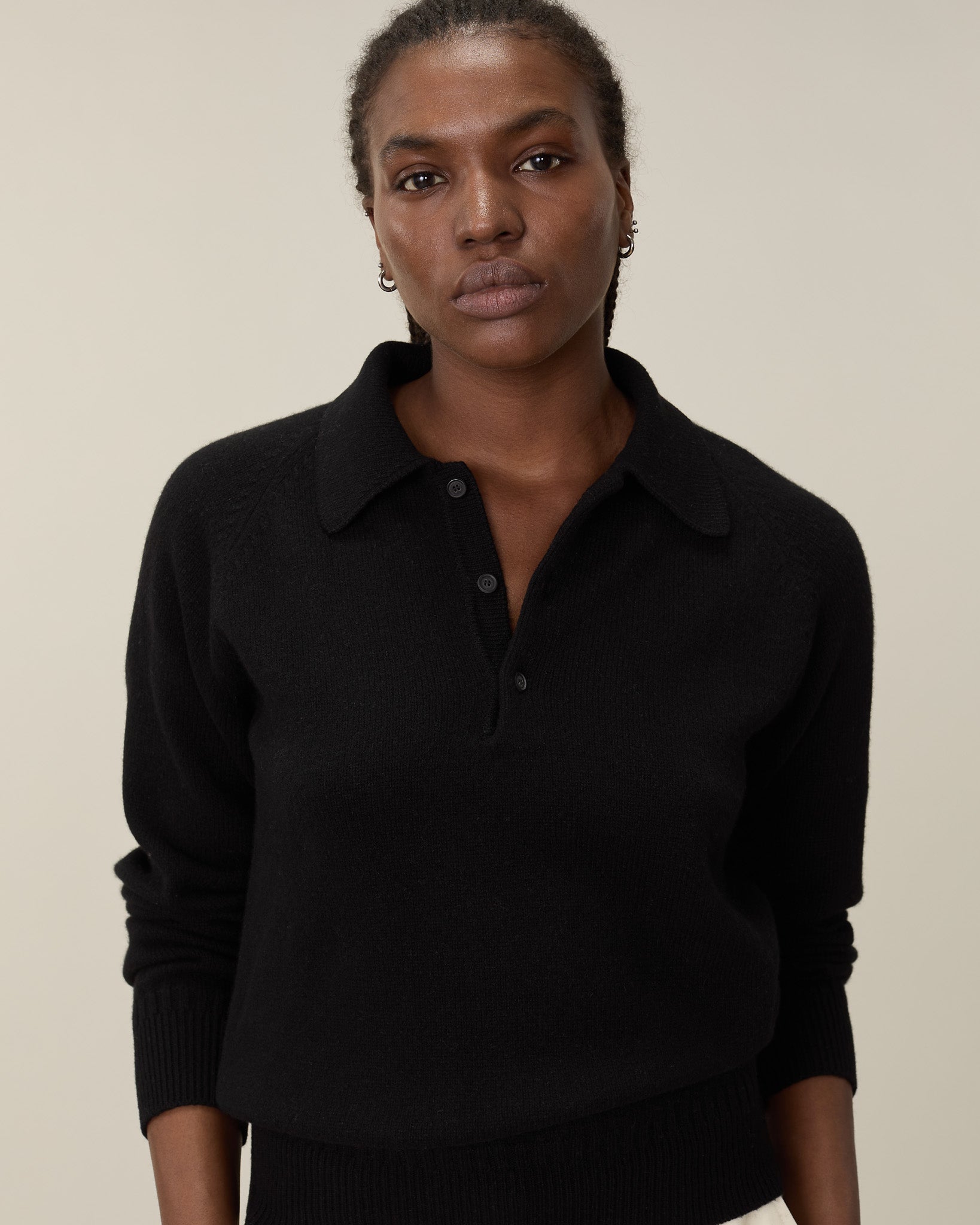 Women's black cashmere polo