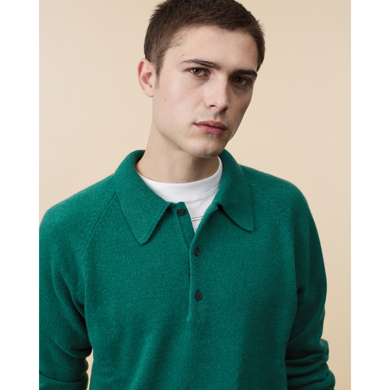 Polo en cachemire Vert Bouteille Homme