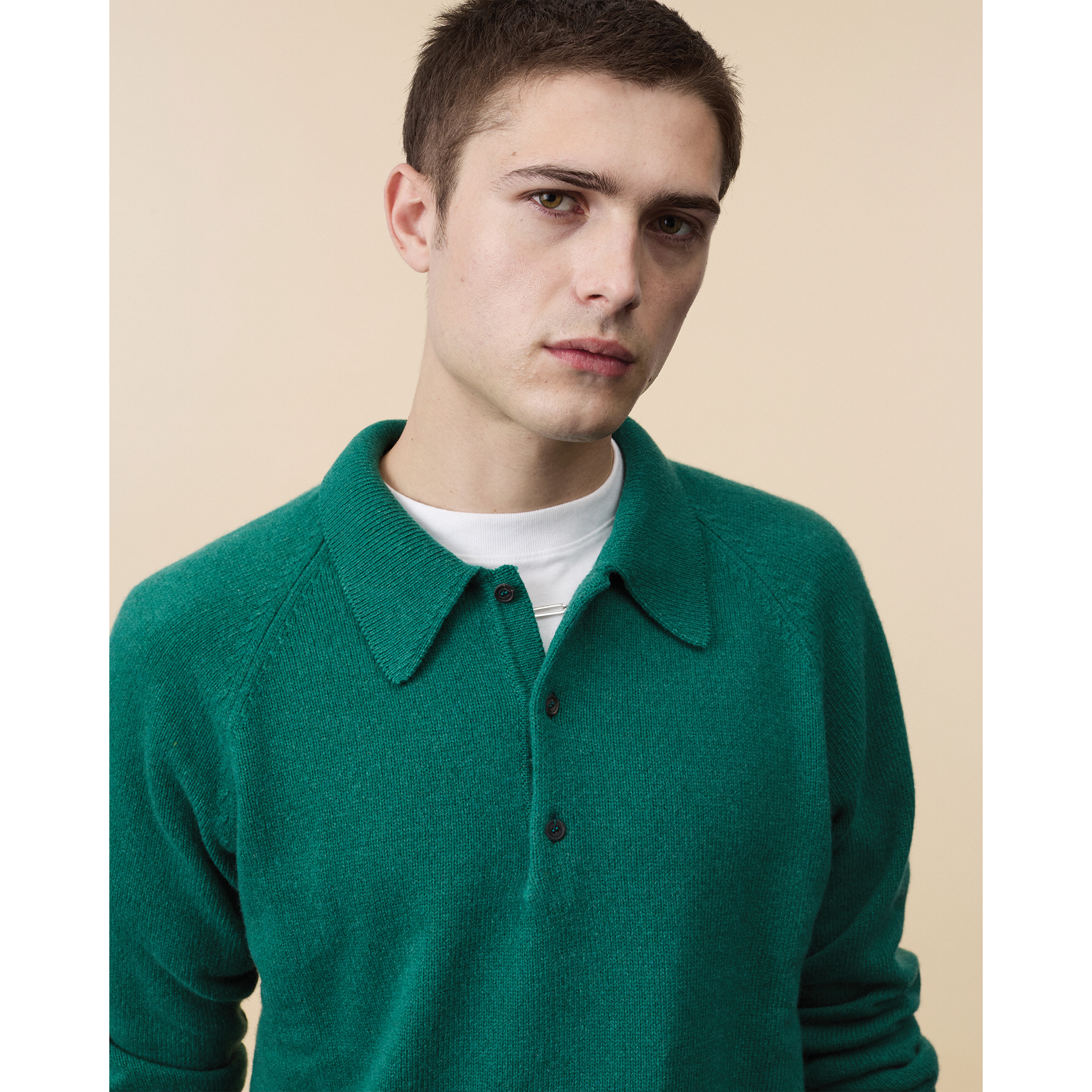 Polo en cachemire Vert Bouteille Homme