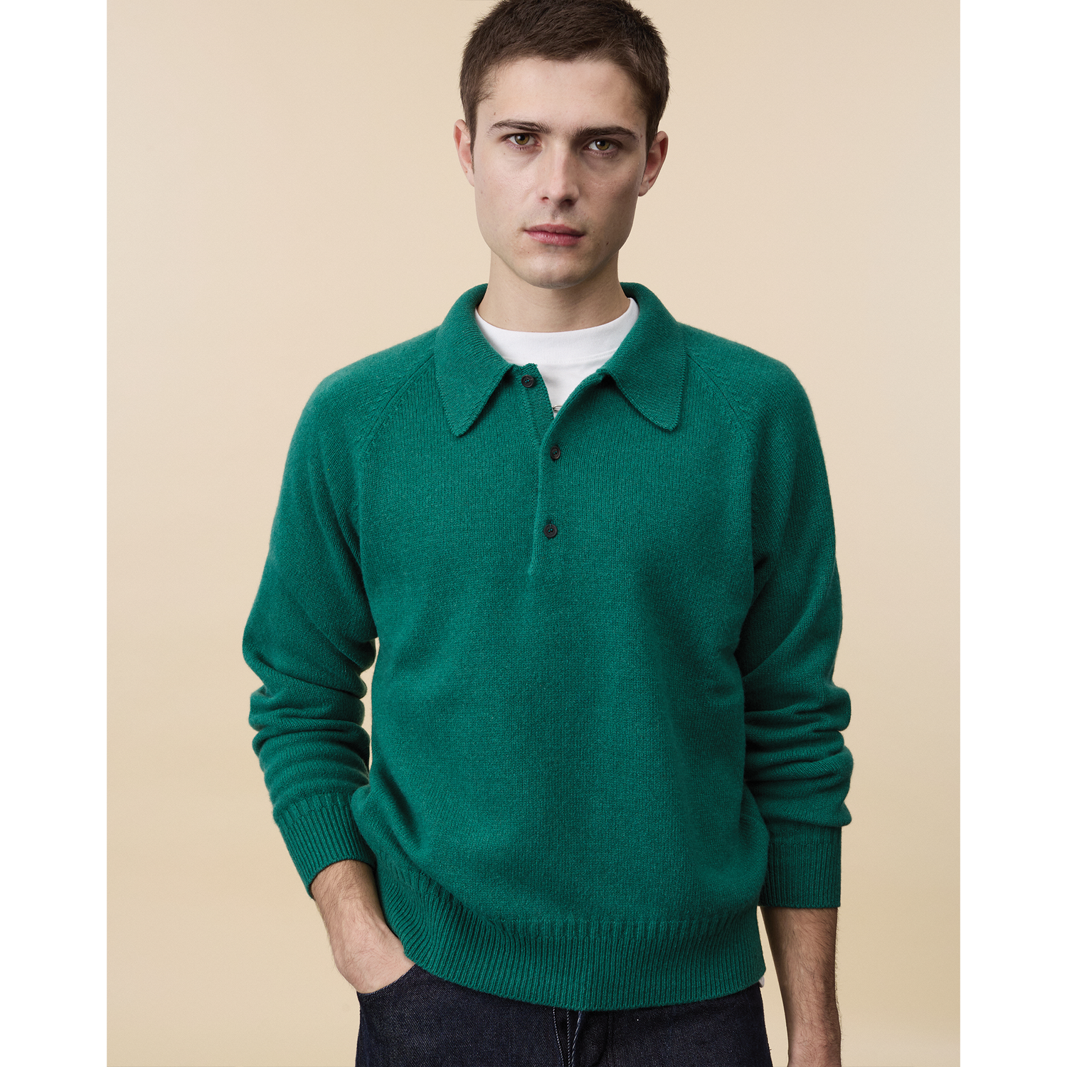 Polo en cachemire Vert Bouteille Homme