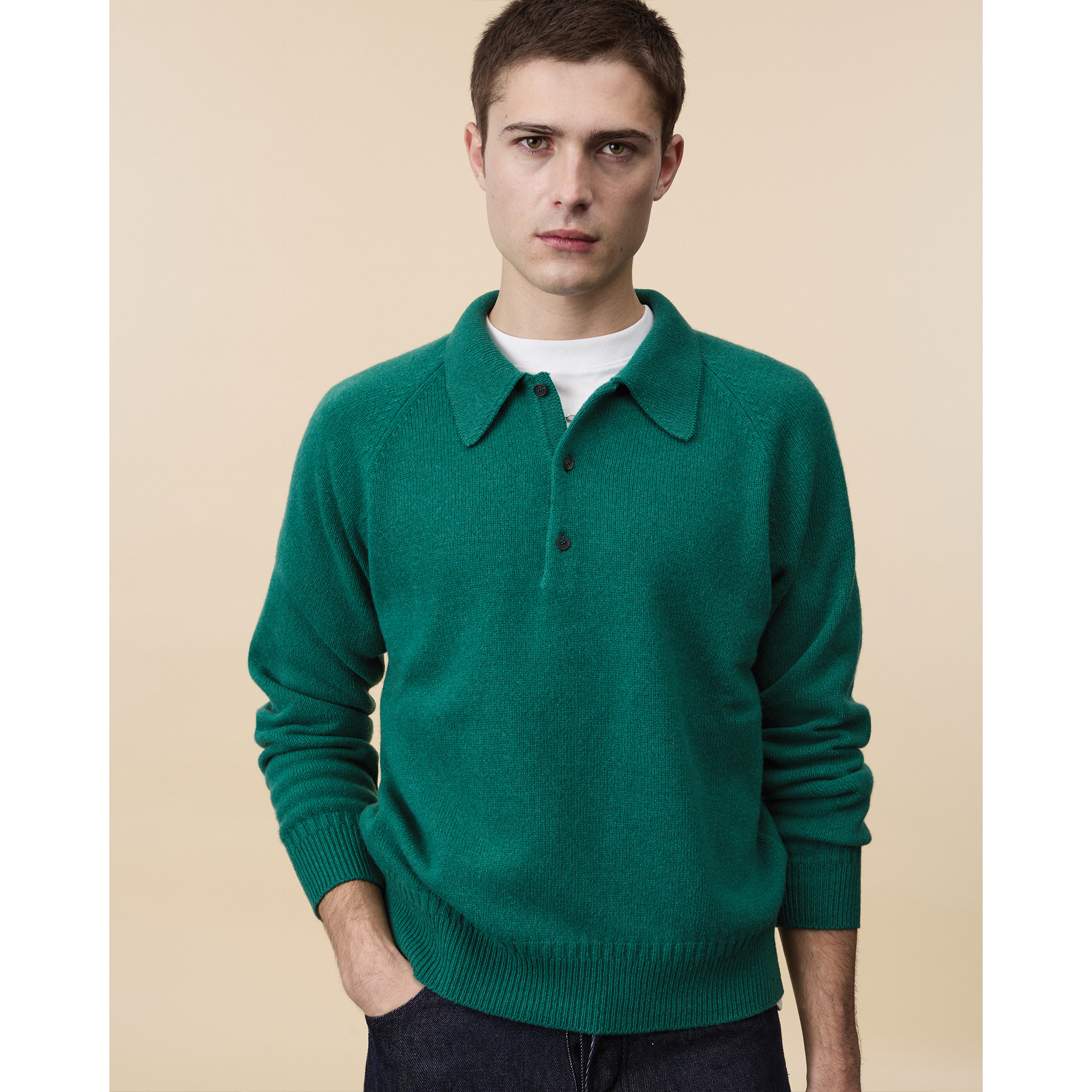 Polo en cachemire Vert Bouteille Homme