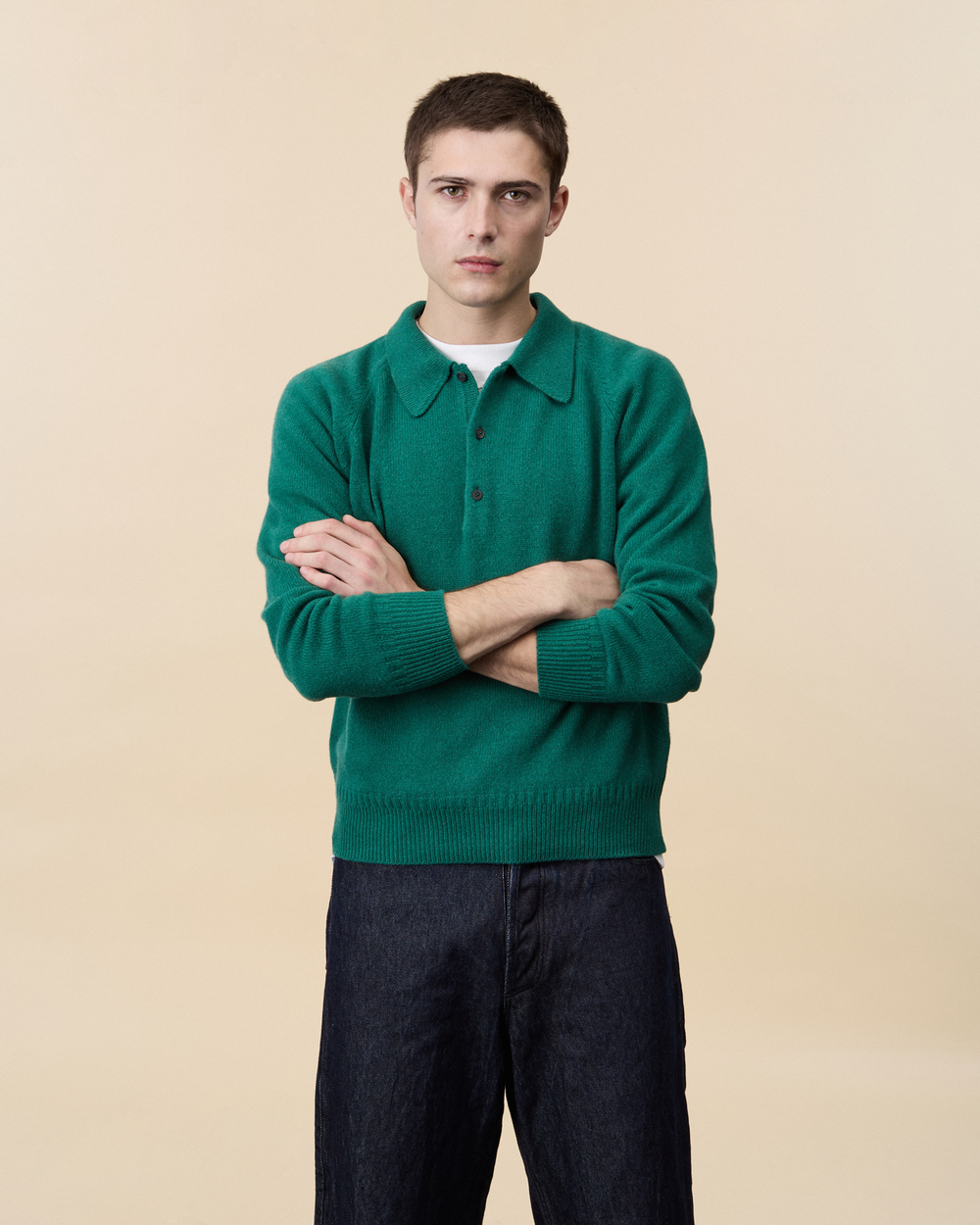 Men's Bottle Green Cashmere Polo Shirt