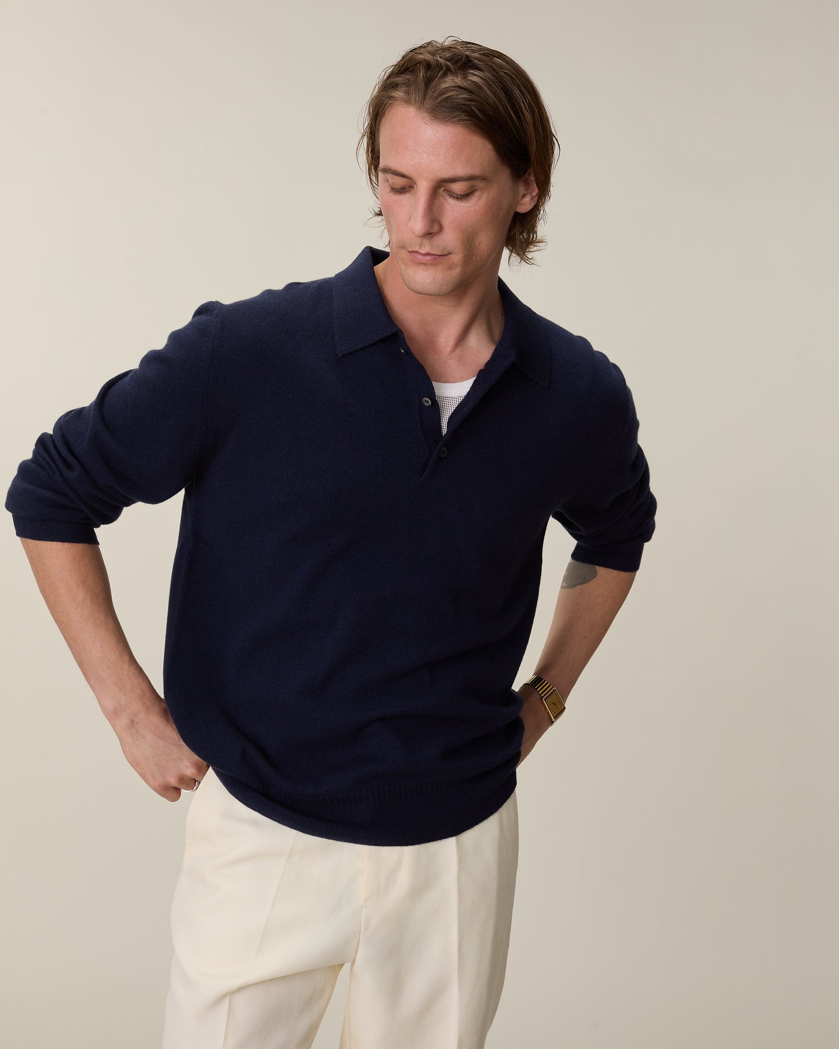 Men's Lightweight Cashmere Polo – Dark Navy | Tricot