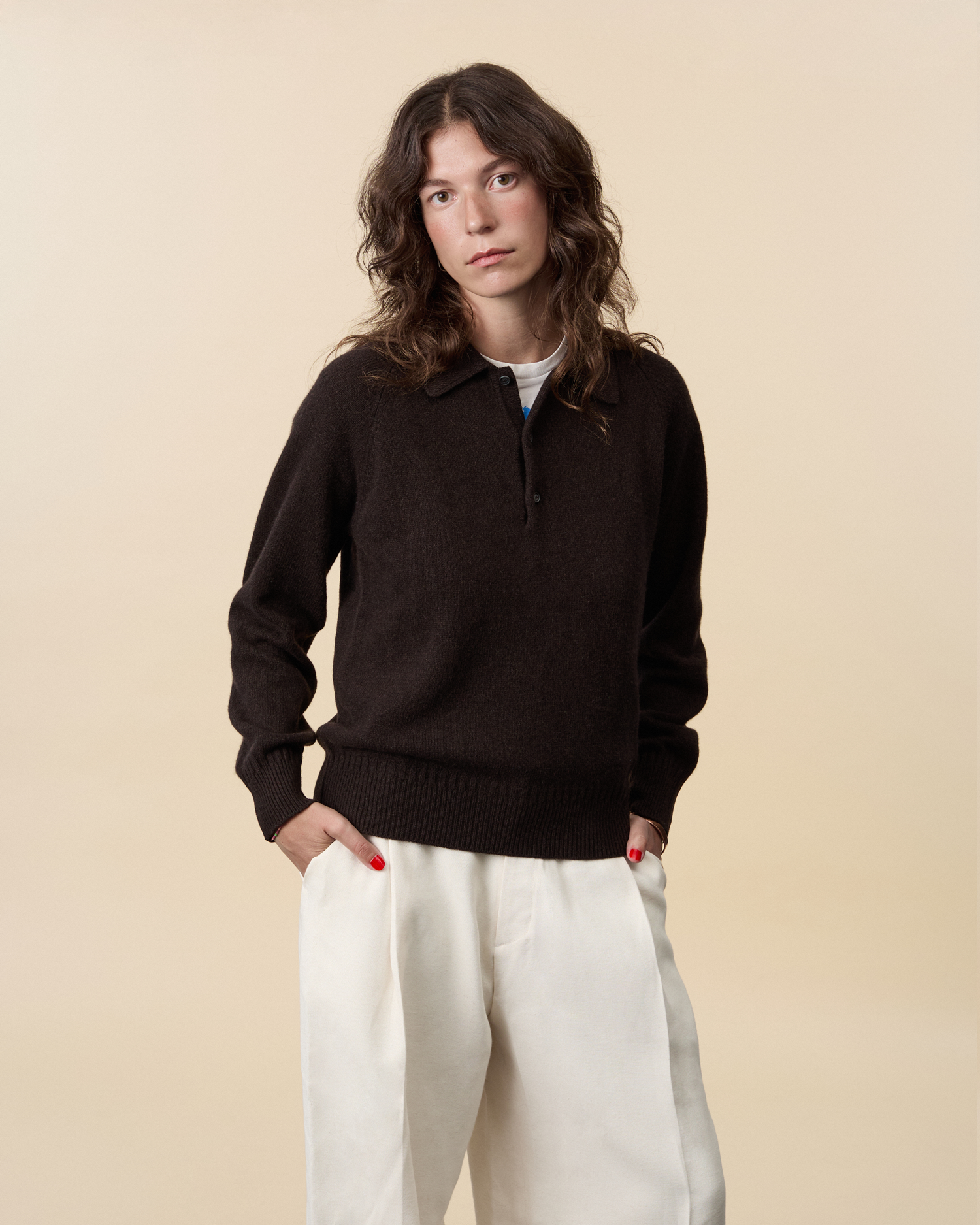 Polo en cachemire Marron Femme