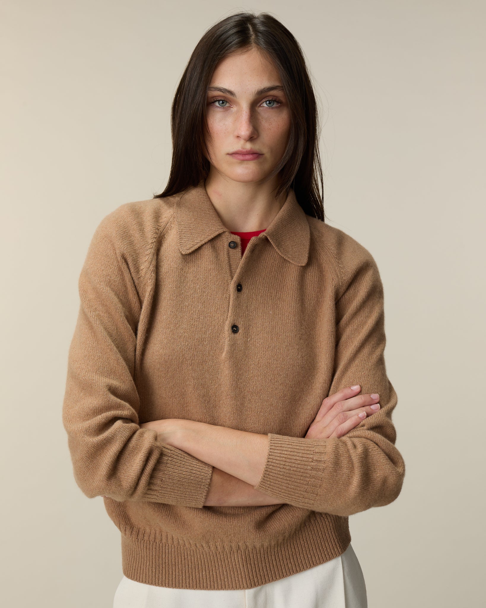 Women's Camel Cashmere polo