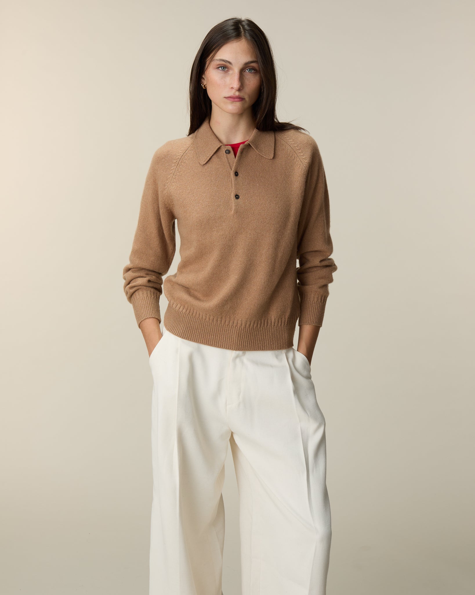 Women's Camel Cashmere polo