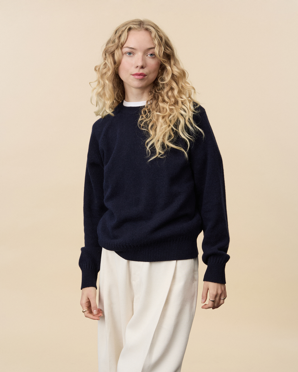 Pull col rond en cachemire Marine foncé Femme