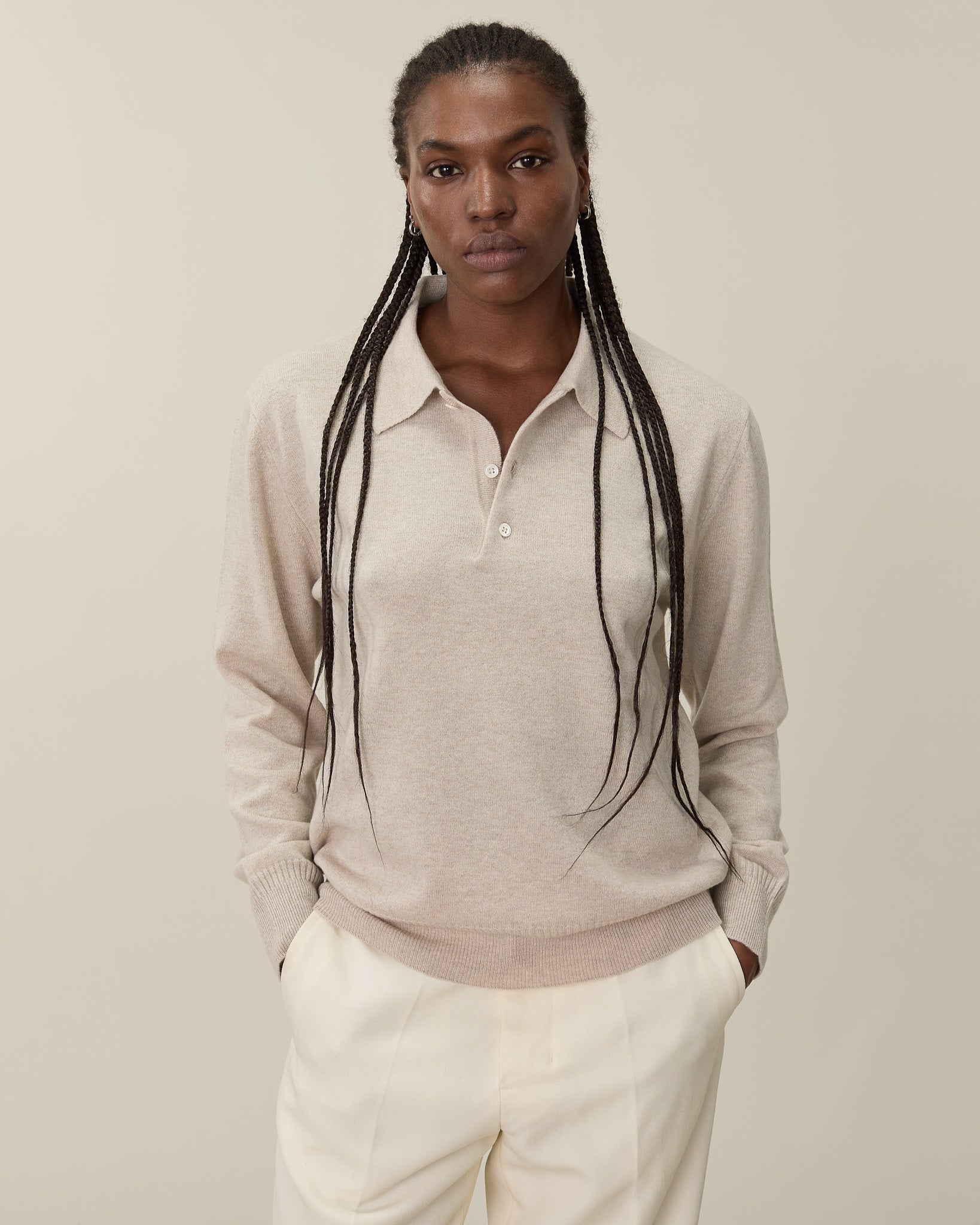 Women’s Lightweight Cashmere Polo — Sand