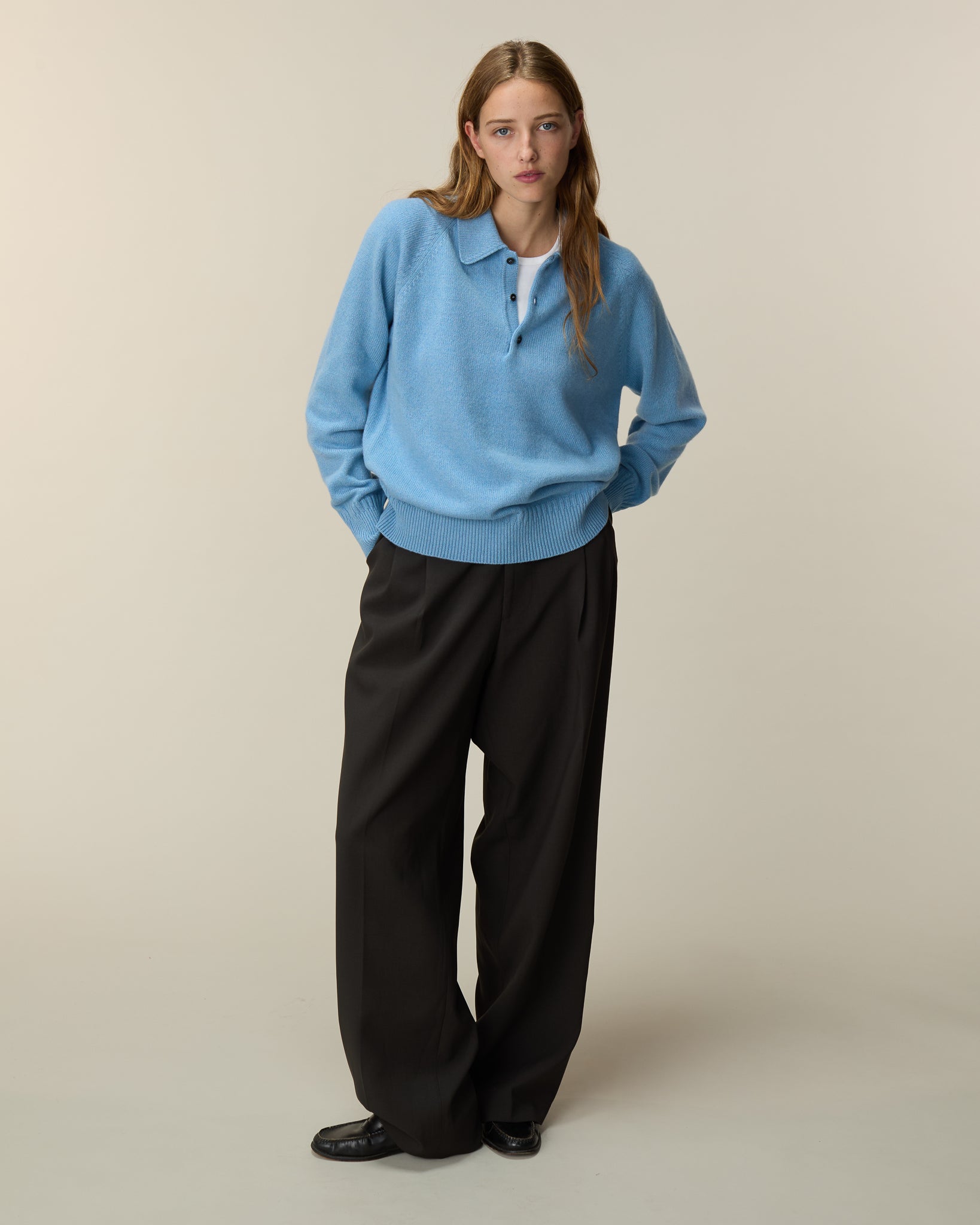Polo en cachemire bleu Nina femme