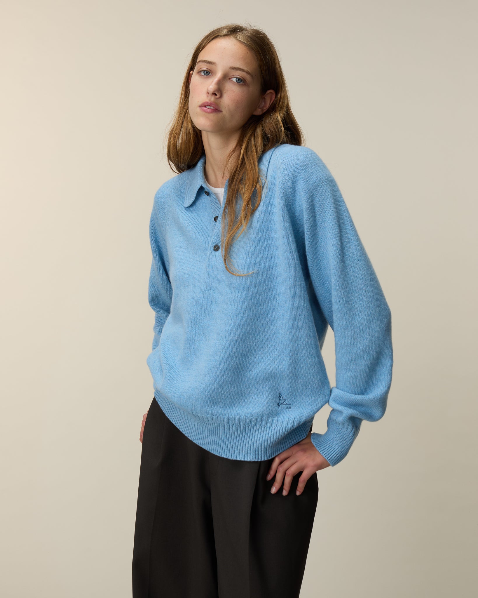 Polo en cachemire bleu Nina femme
