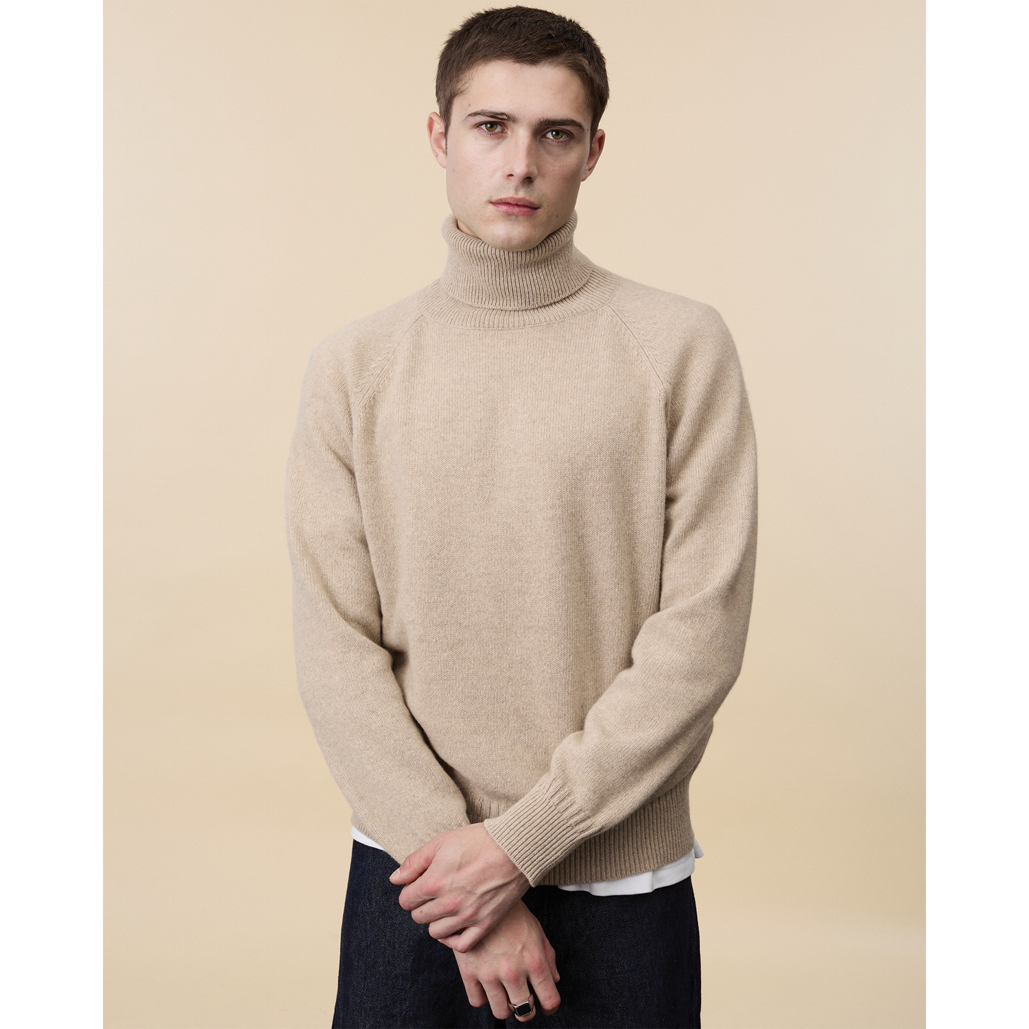 Men's Sand Cashmere turtleneck