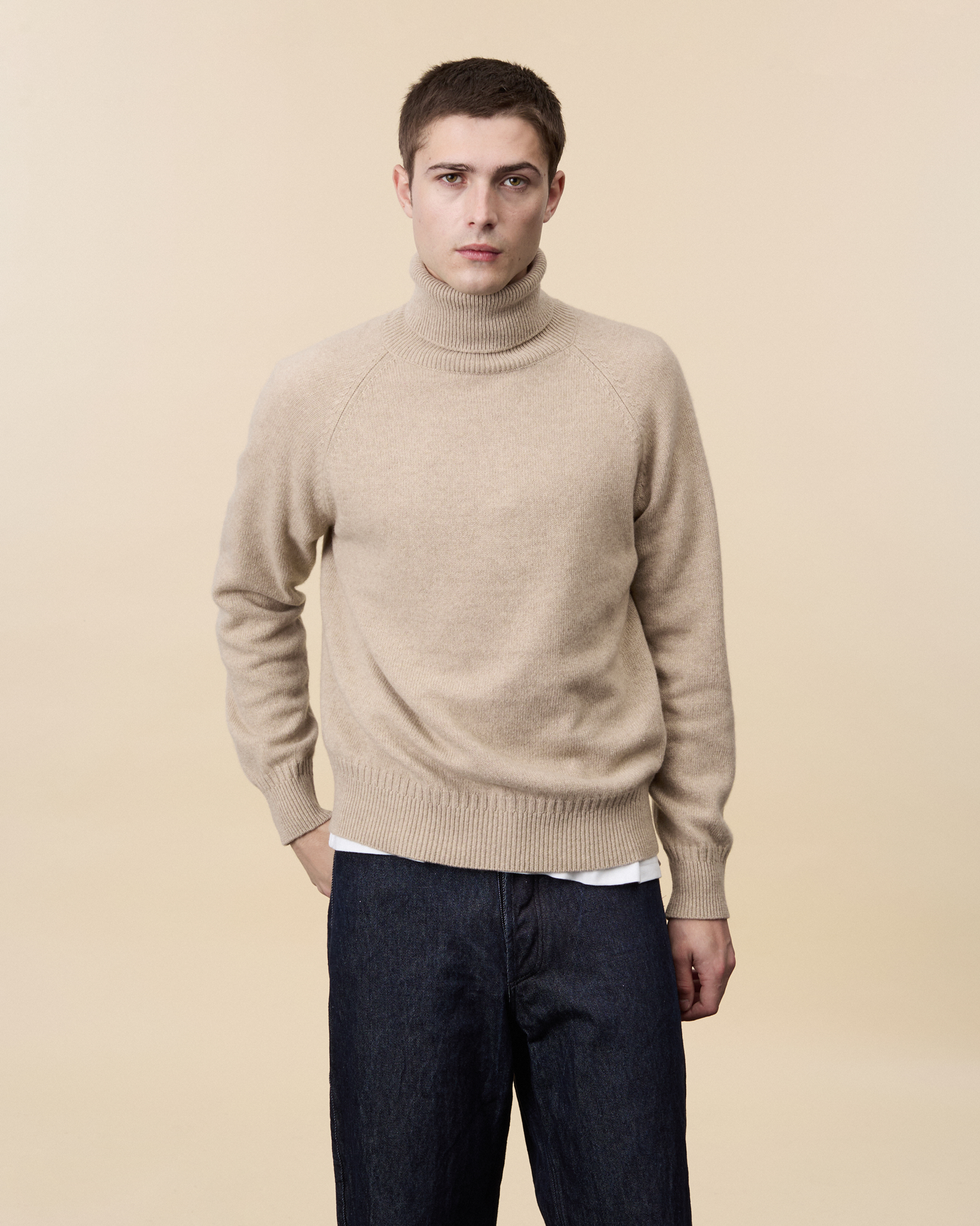 Men's Sand Cashmere turtleneck