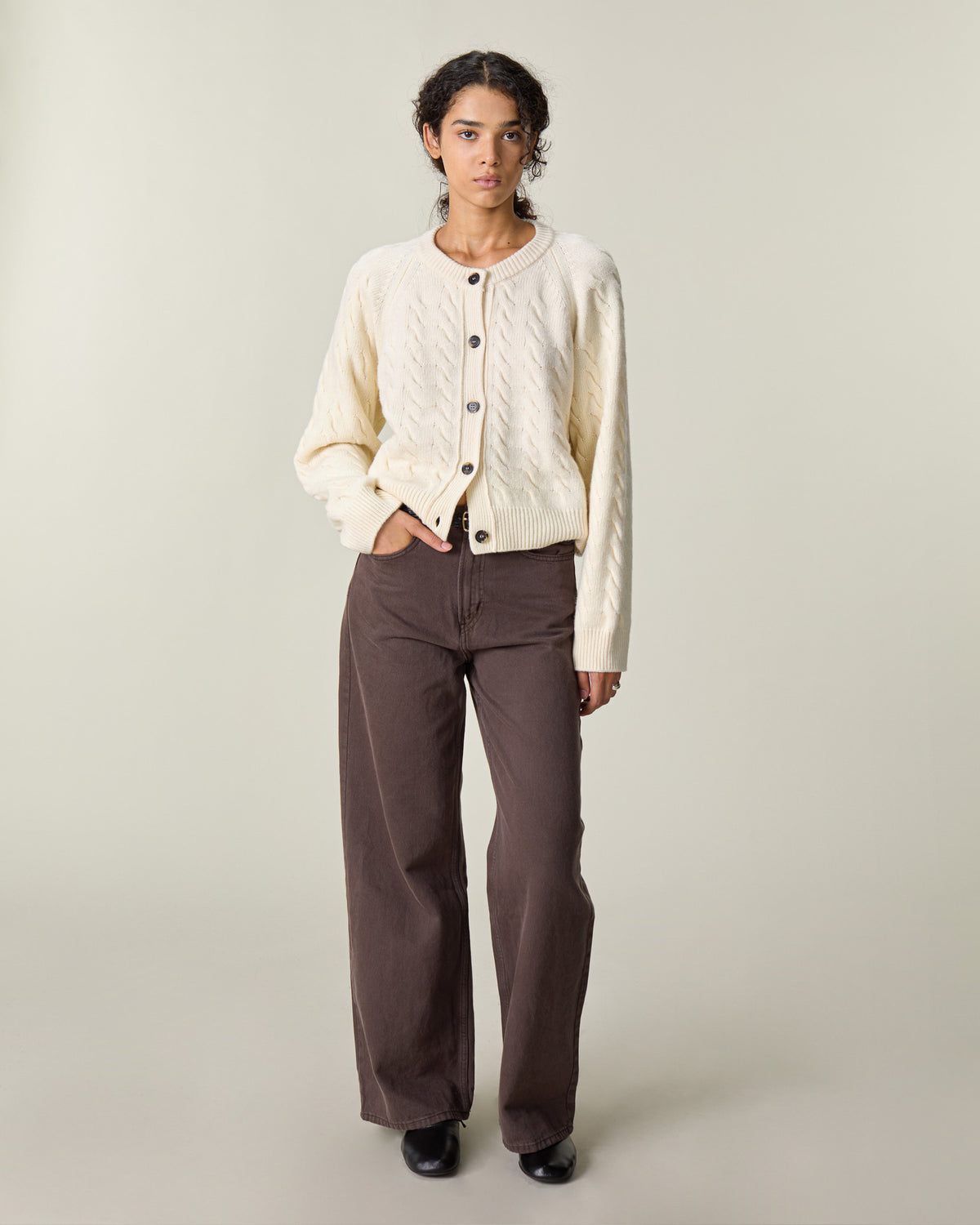 Women's White Cable Knit Cardigan