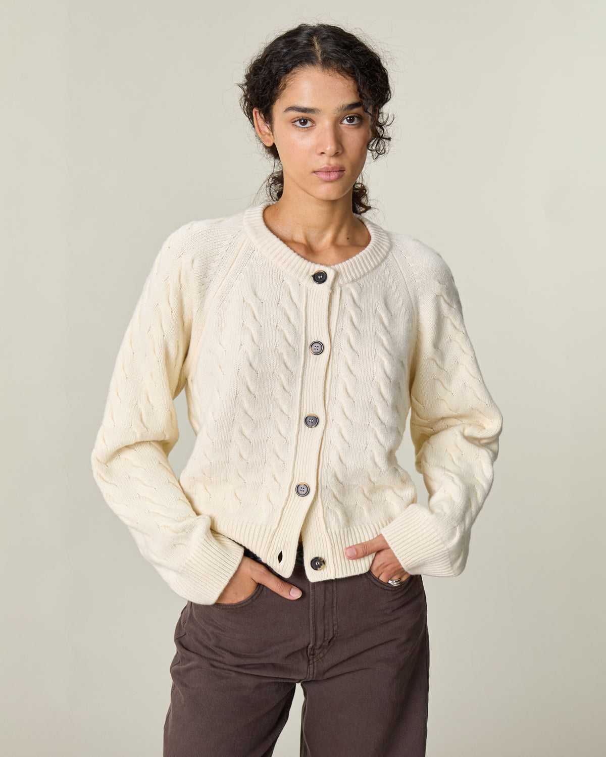 Women's White Cable Knit Cardigan