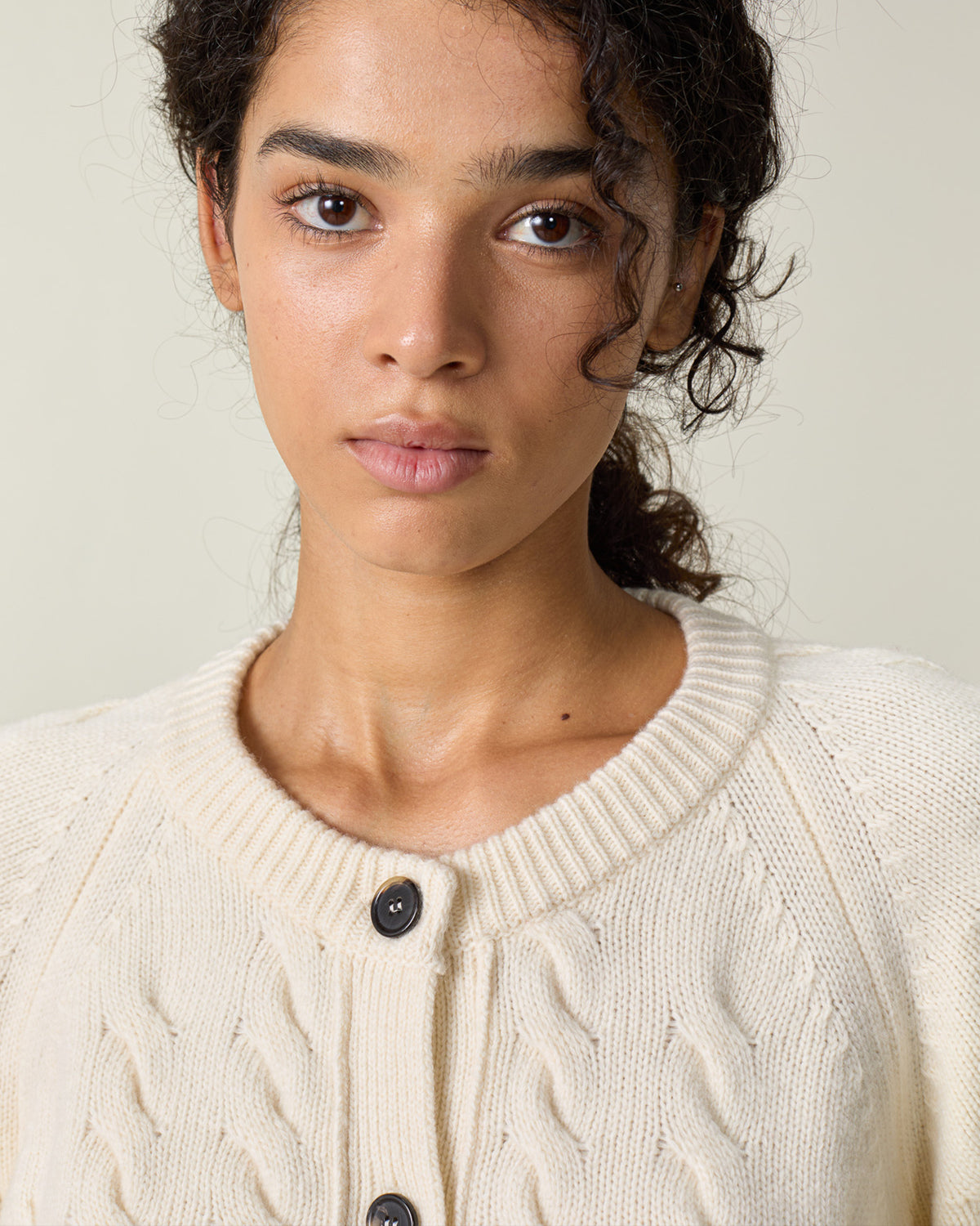 Women's White Cable Knit Cardigan