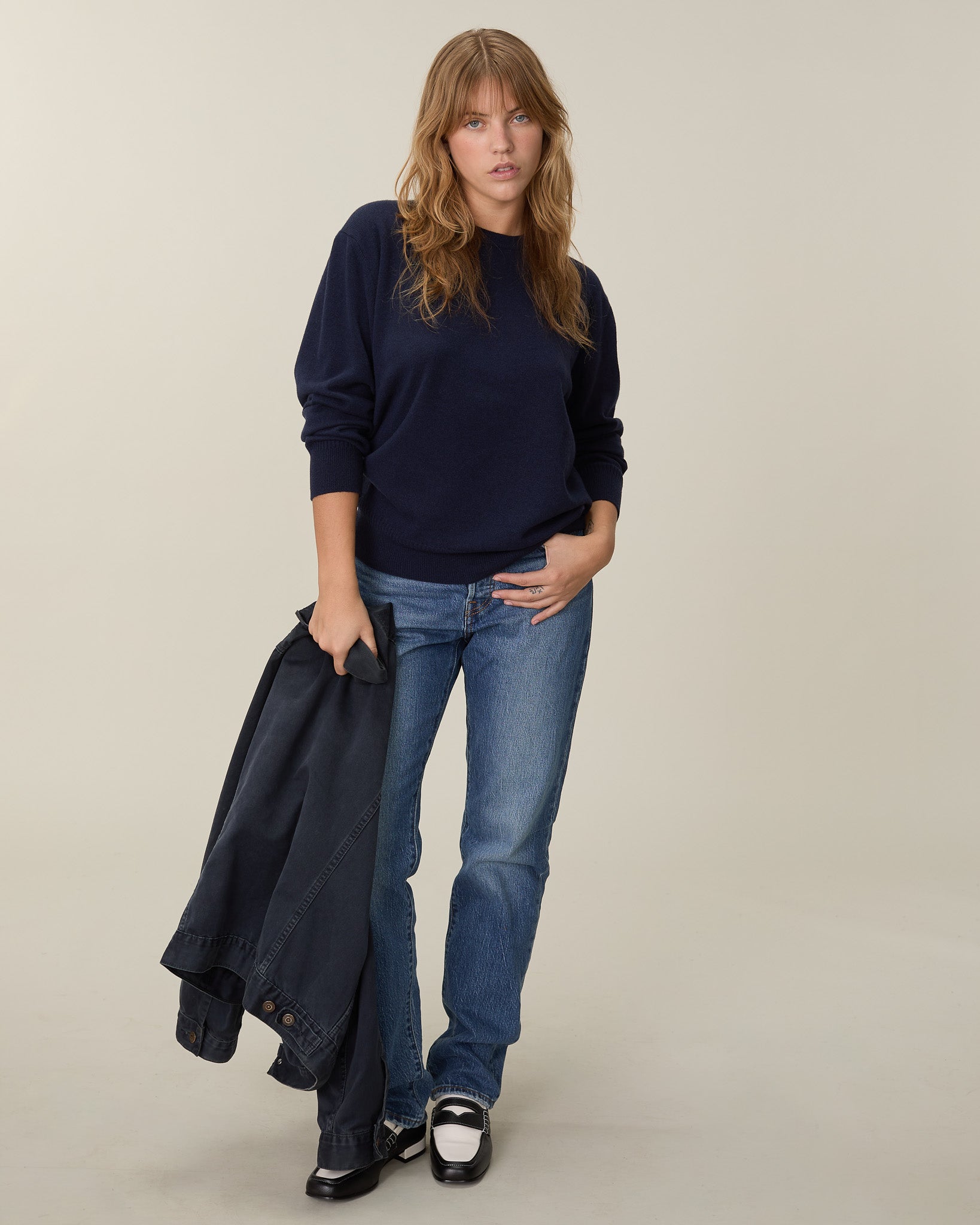 Women's Dark navy lightweight cashmere crewneck