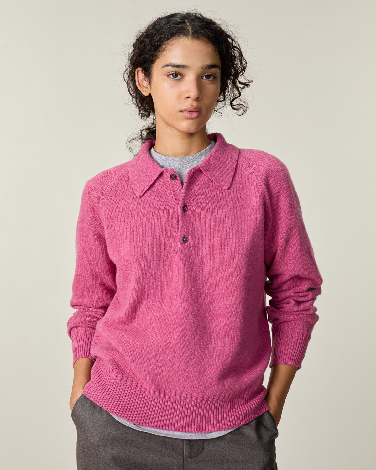 Women's Indian Pink cashmere polo
