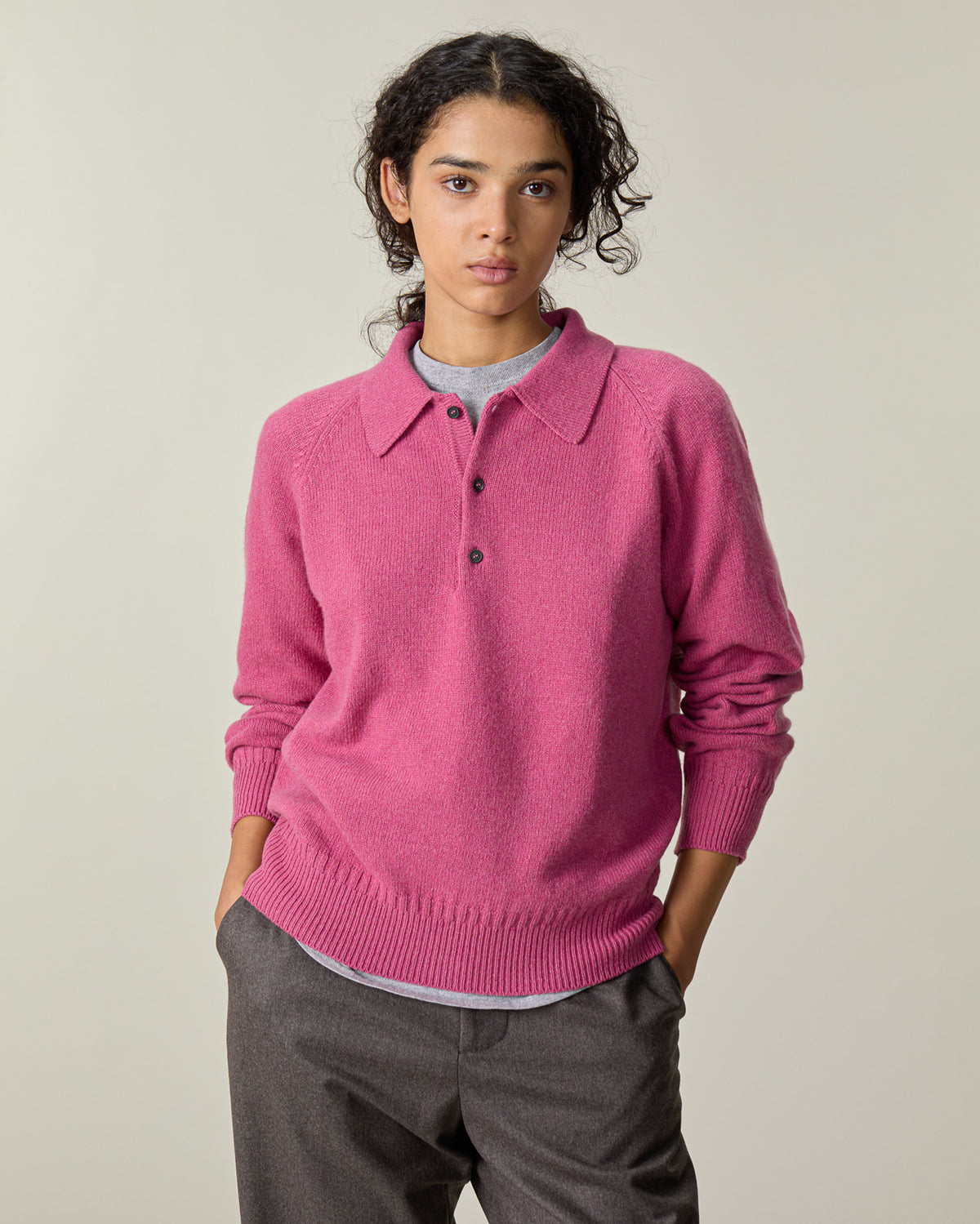 Women's Indian Pink cashmere polo