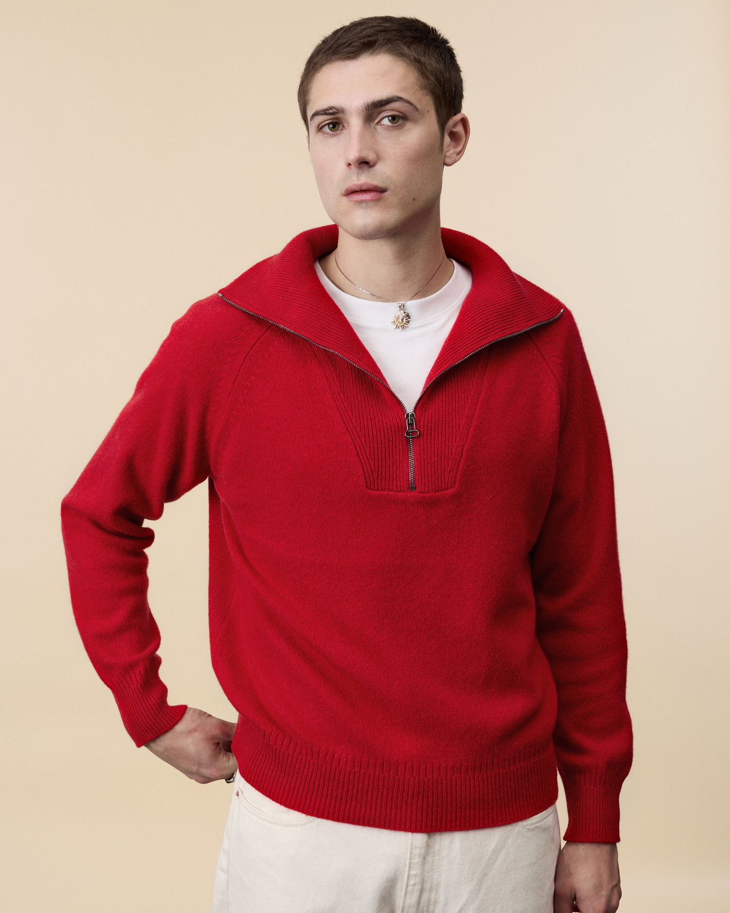 Men's Red Cashmere Zip Collar