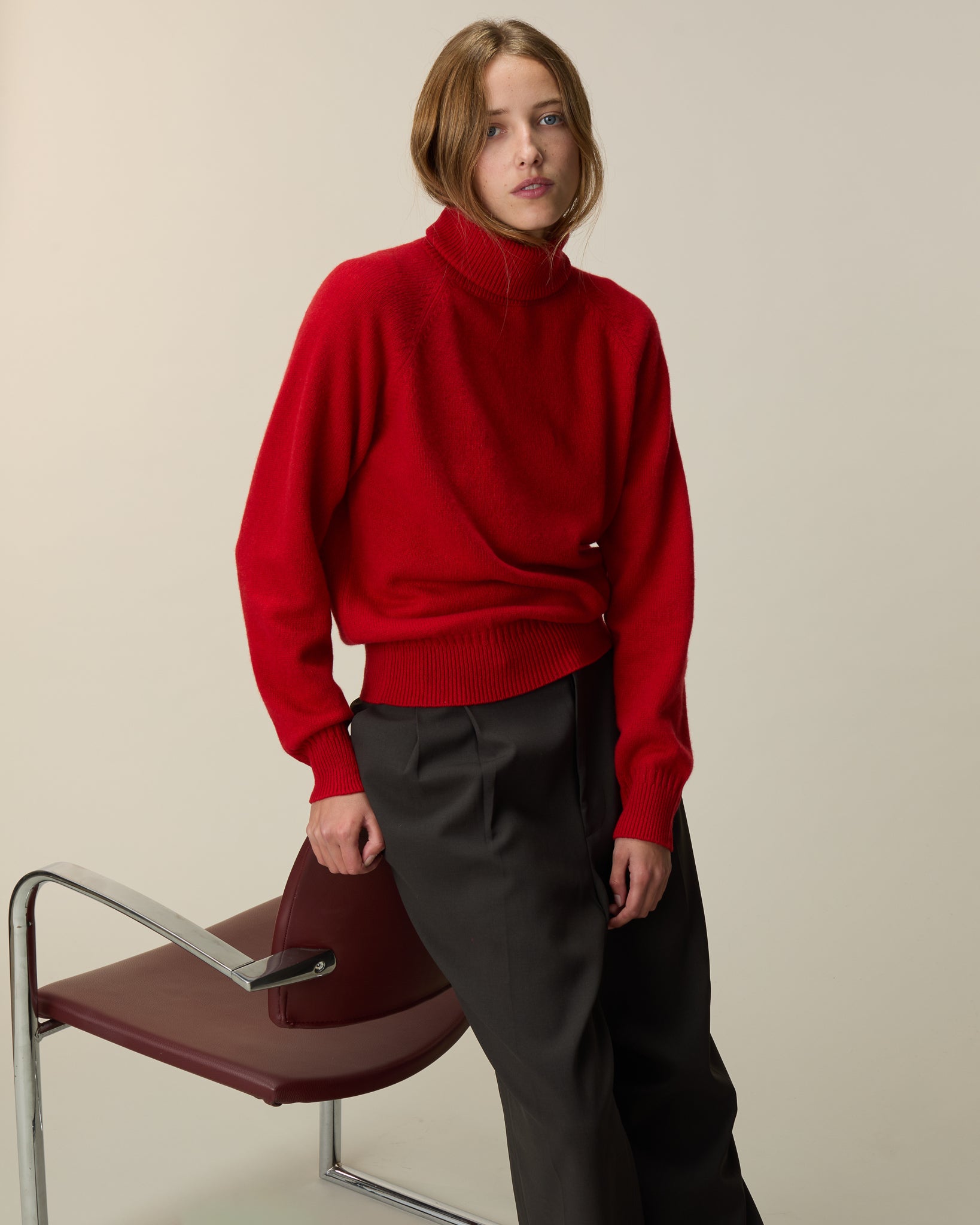 Col roulé en cachemire Rouge femme