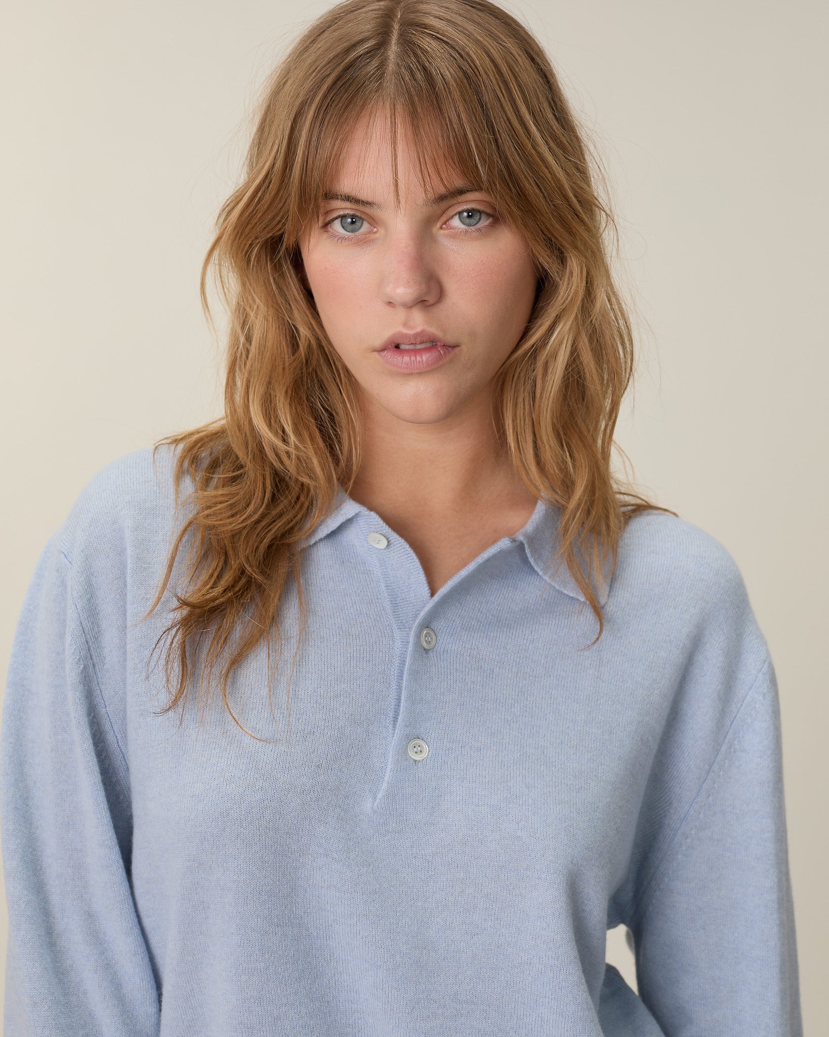 Women’s Lightweight Cashmere Polo – Sky Blue