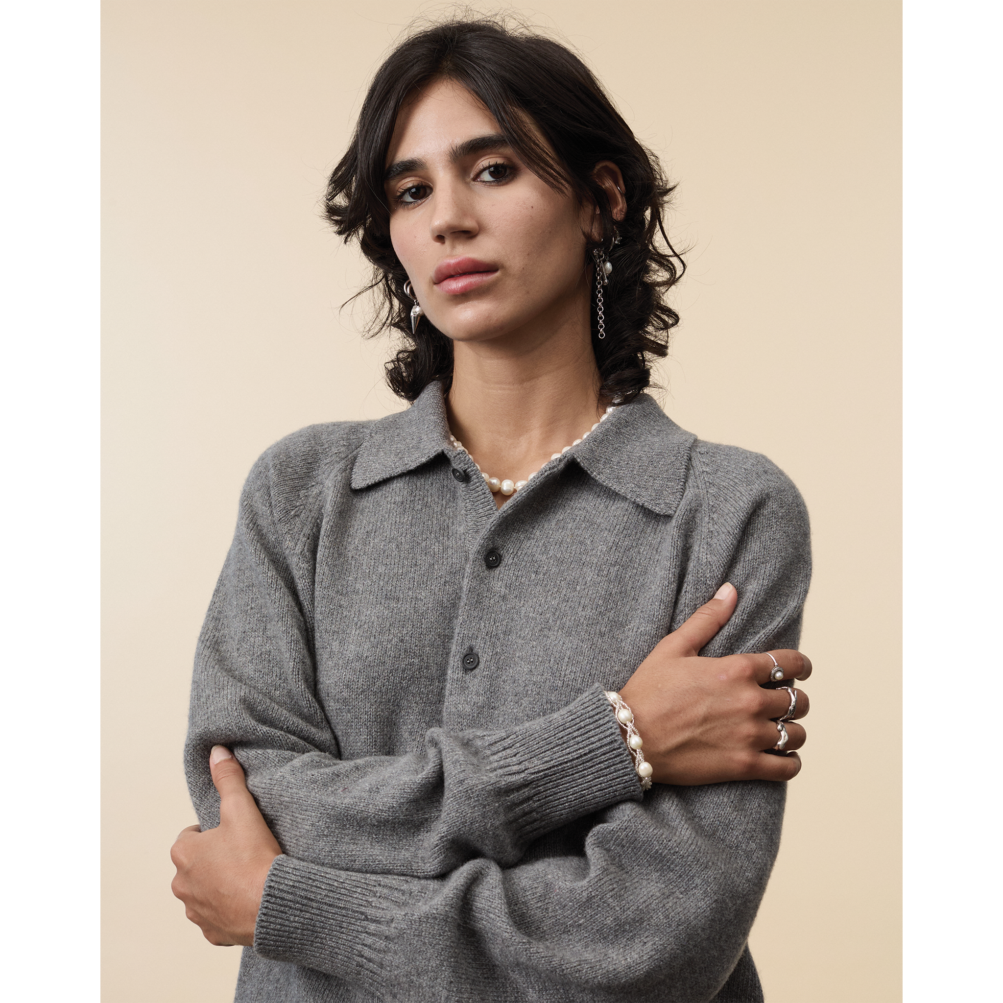 Polo en cachemire Gris Femme