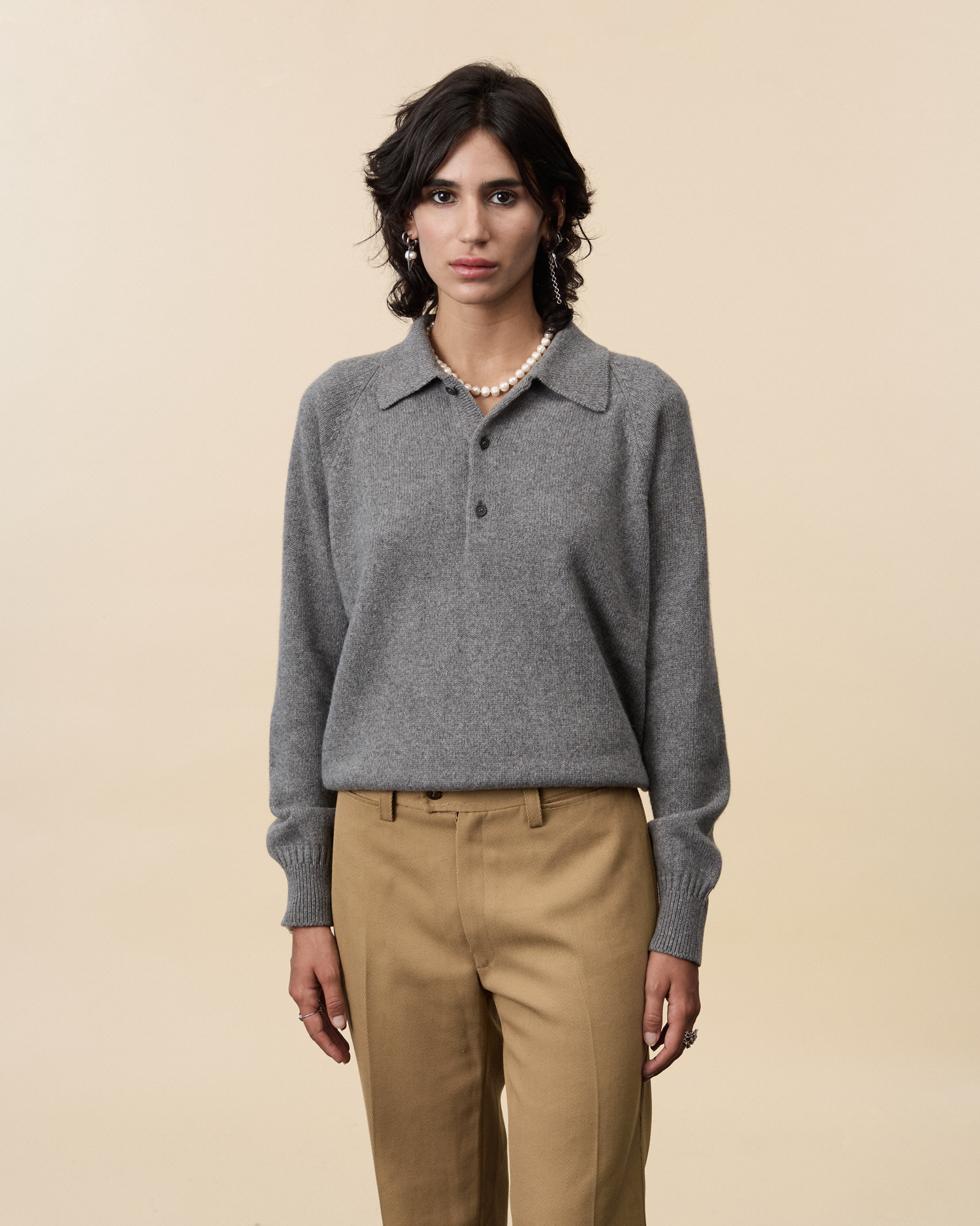 Polo en cachemire Gris Femme