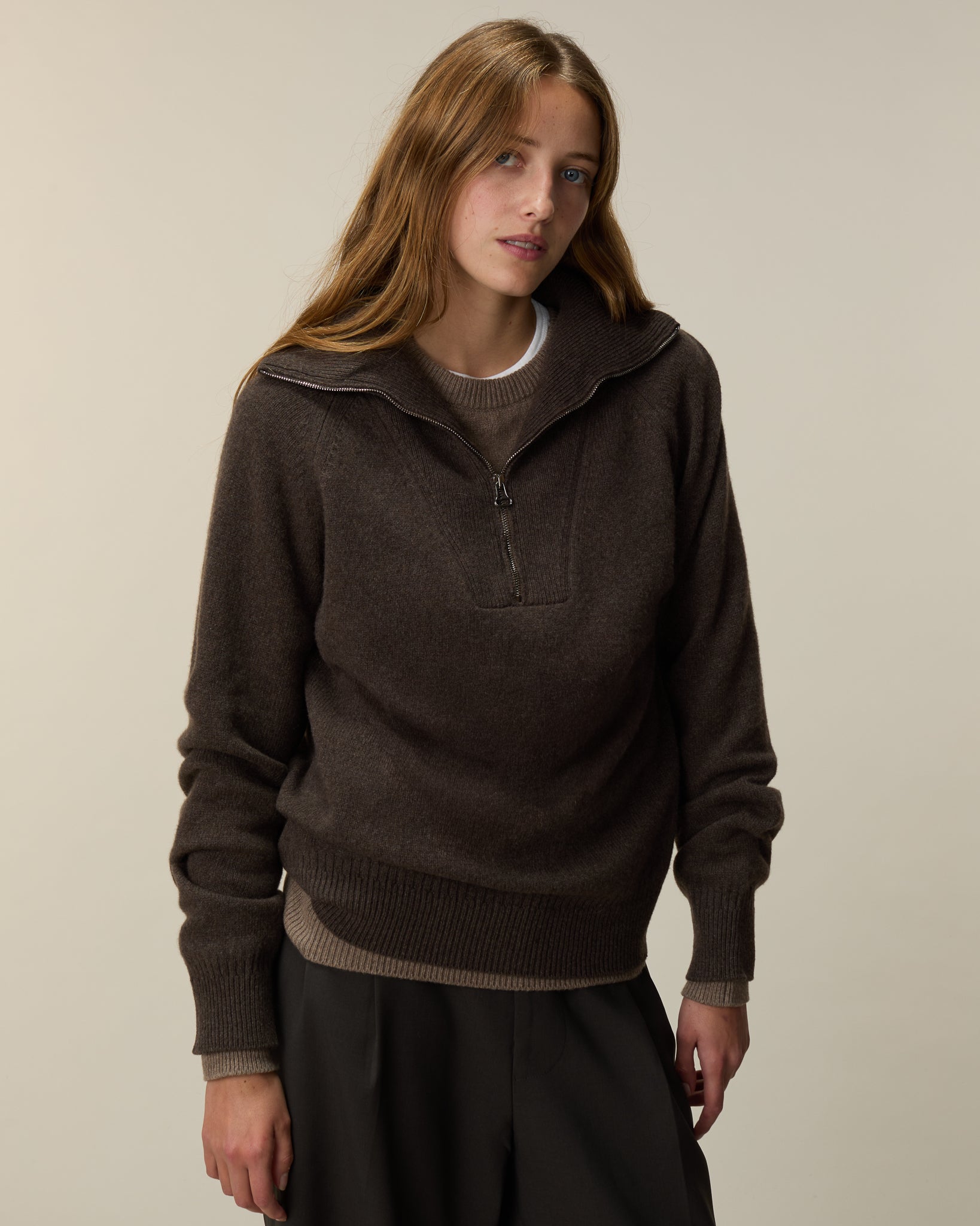 Men's dark navy cashmere zip collar
