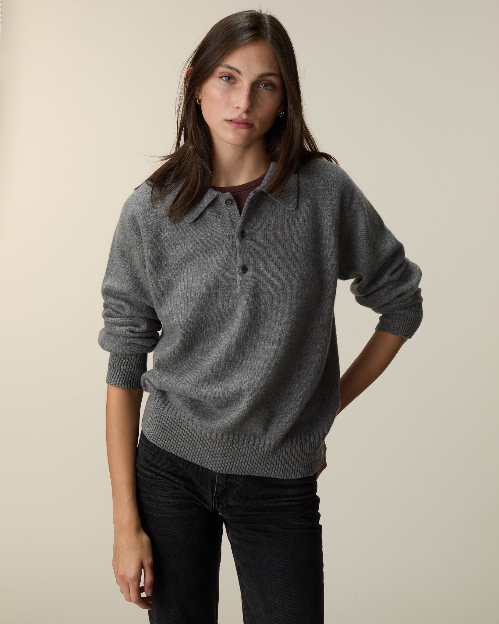 Polo en cachemire Gris Femme