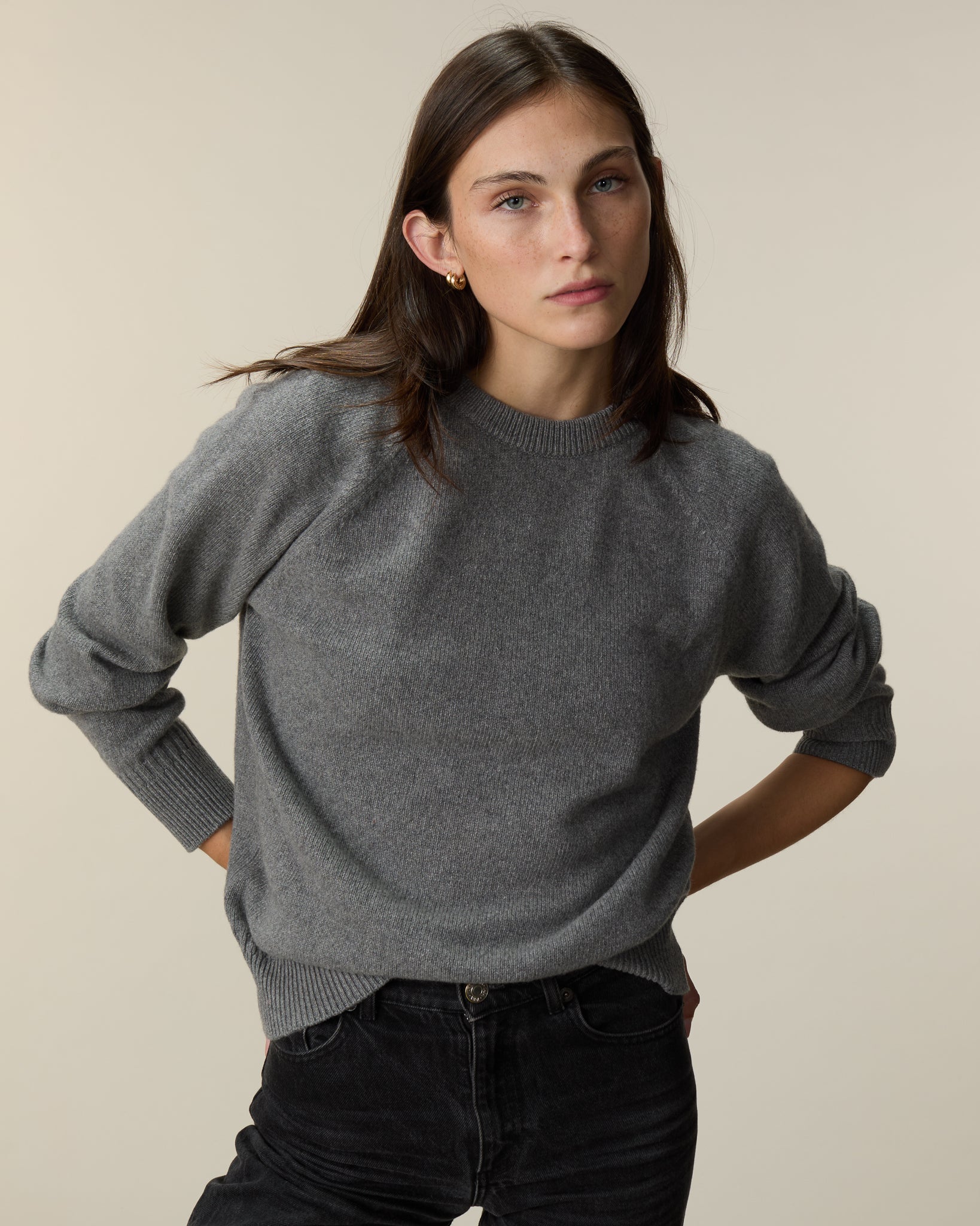 Women's cashmere crewneck sweater in Gray