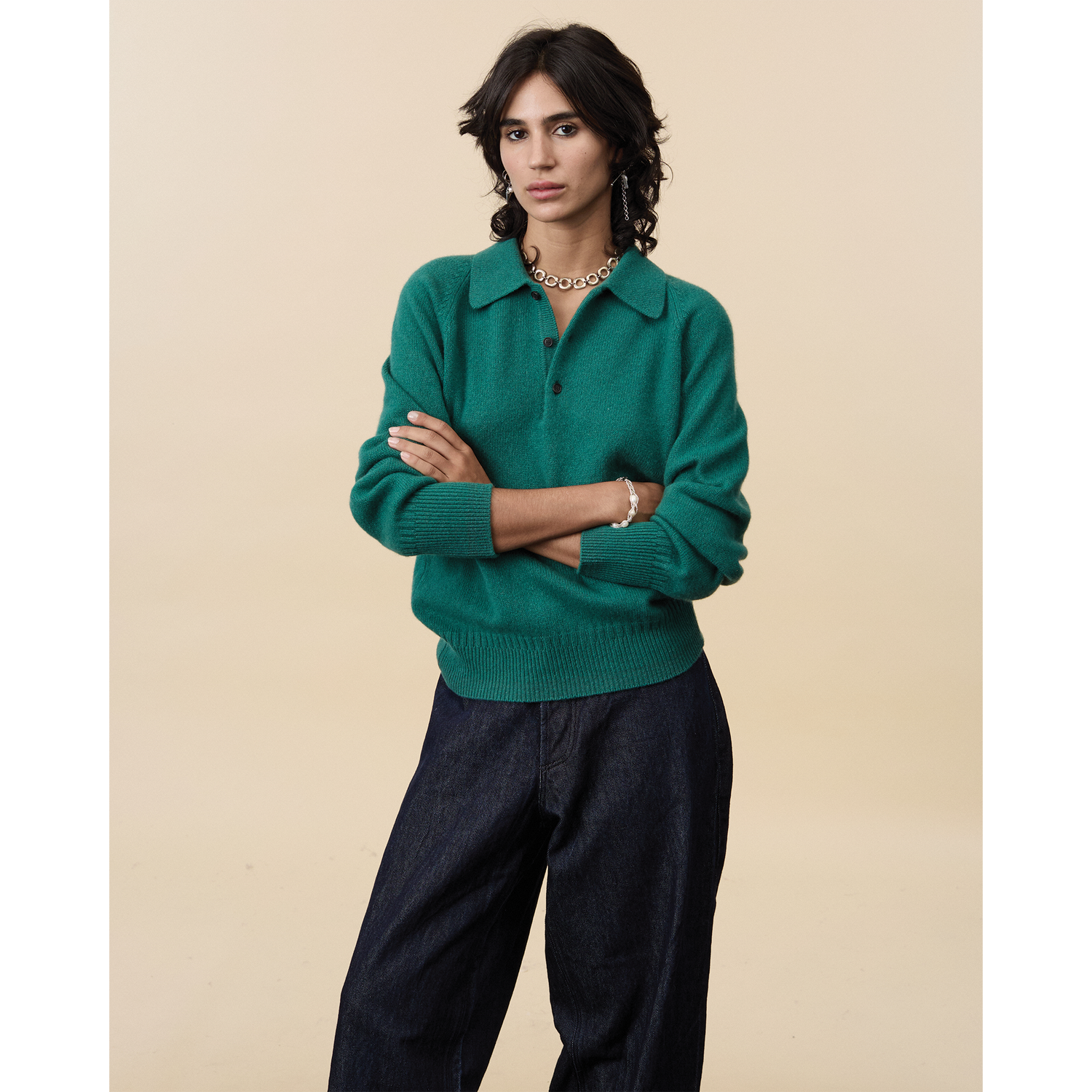 Women's Bottle-green Cashmere polo 