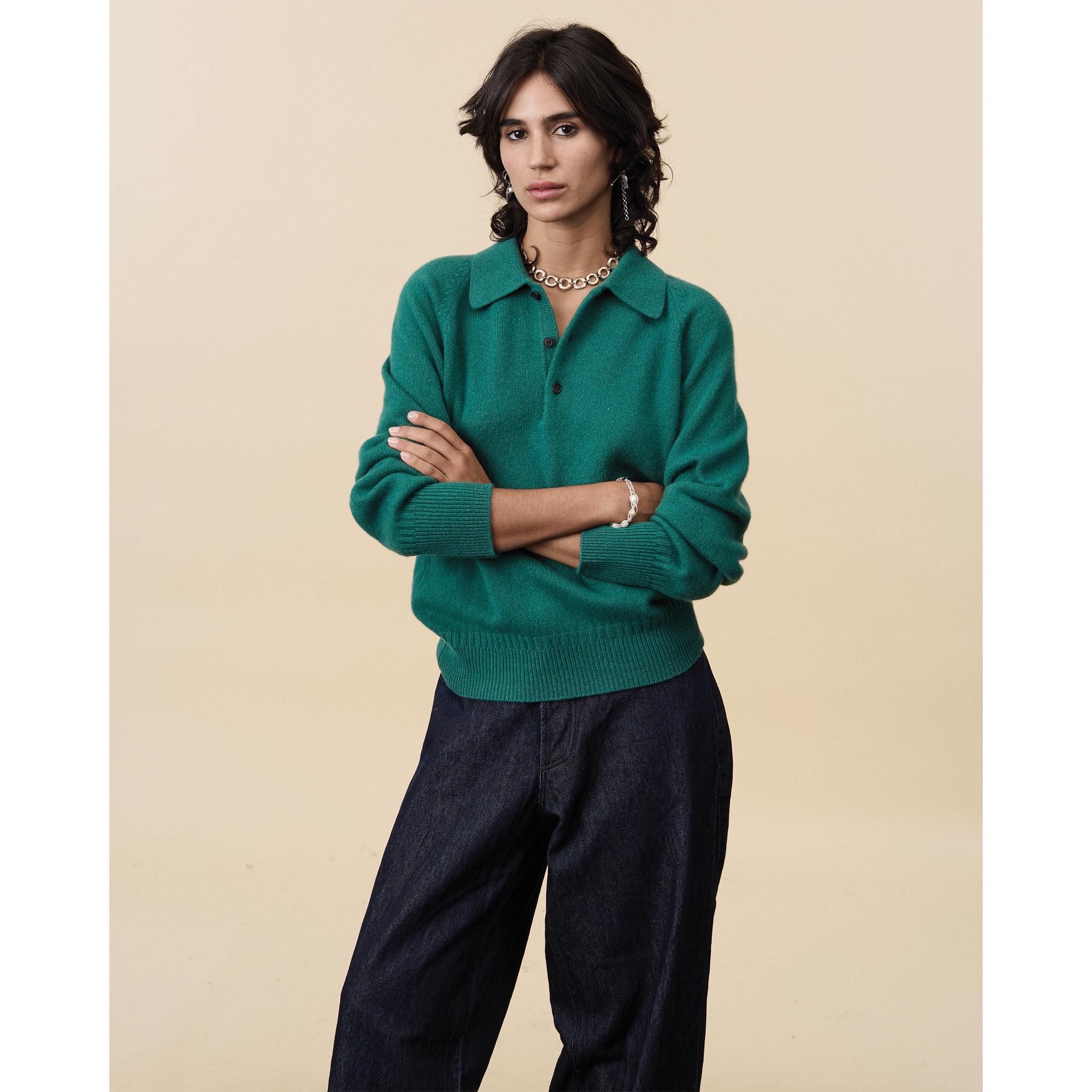 Polo en cachemire Vert bouteille Femme
