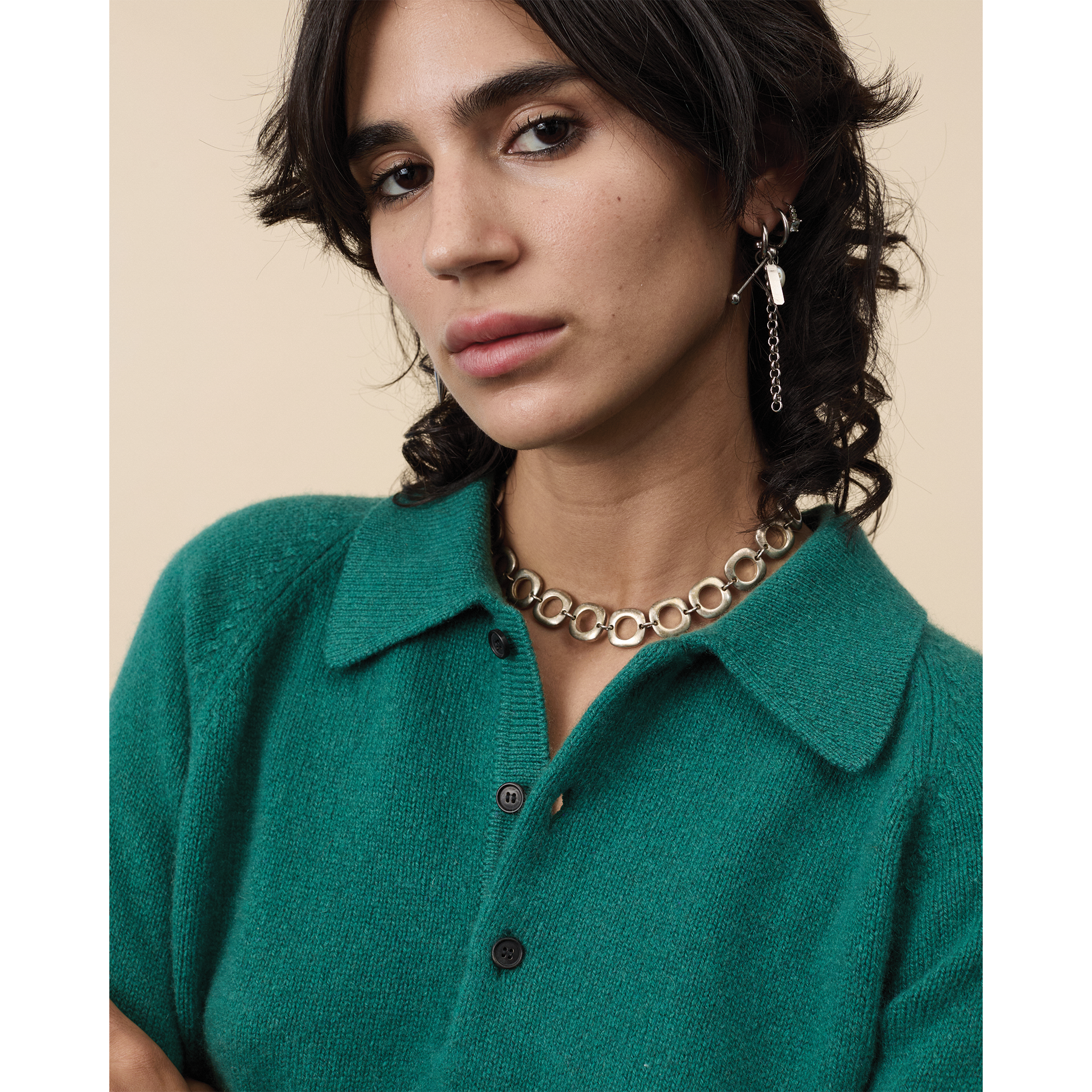 Polo en cachemire Vert bouteille Femme