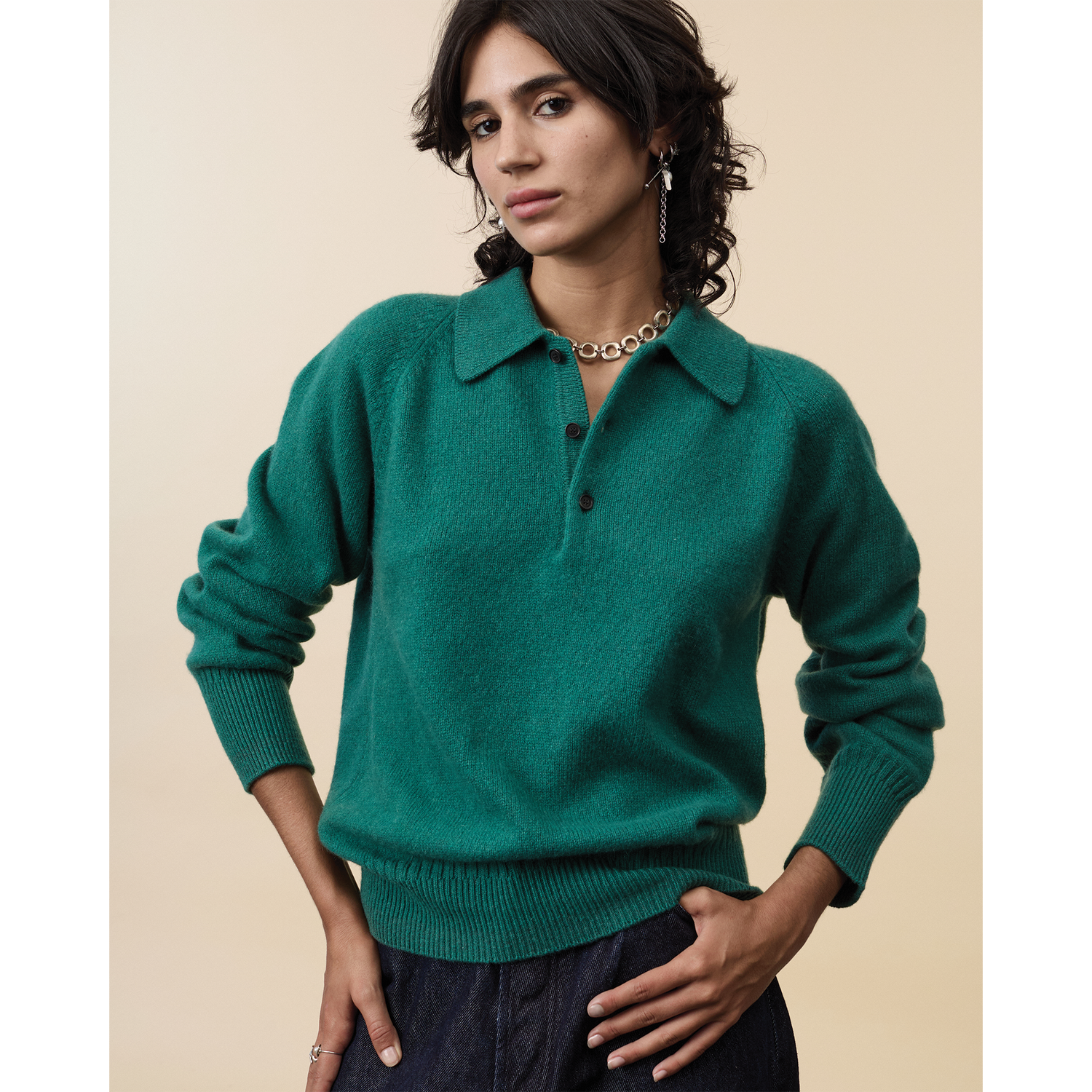 Women's Bottle-green Cashmere polo 